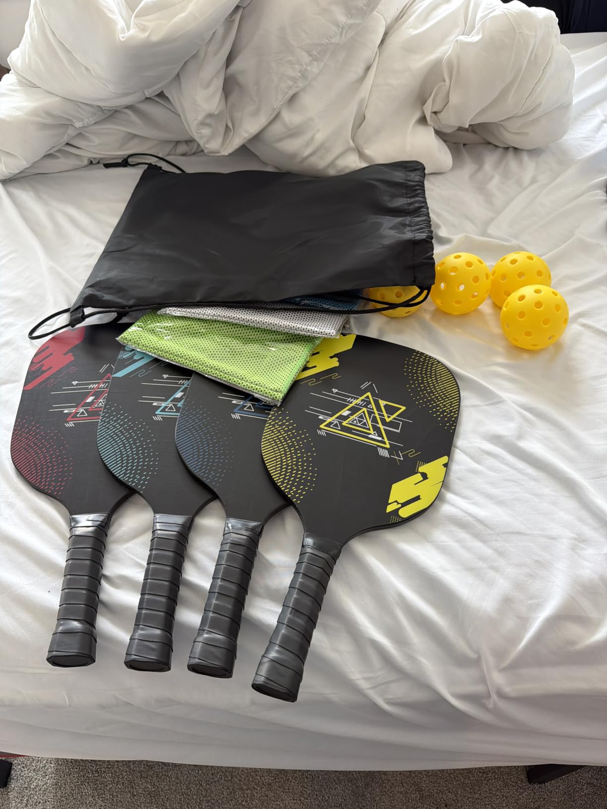 Pickleball Paddles Set of 4, Wood Pickleball Set with Comfort Grip | 4 Cooling Towels, 4 Pickleball Balls & Carry Bag. Cushion Grip Wood Paddle Set for Men, Women, Beginners customer photo 2