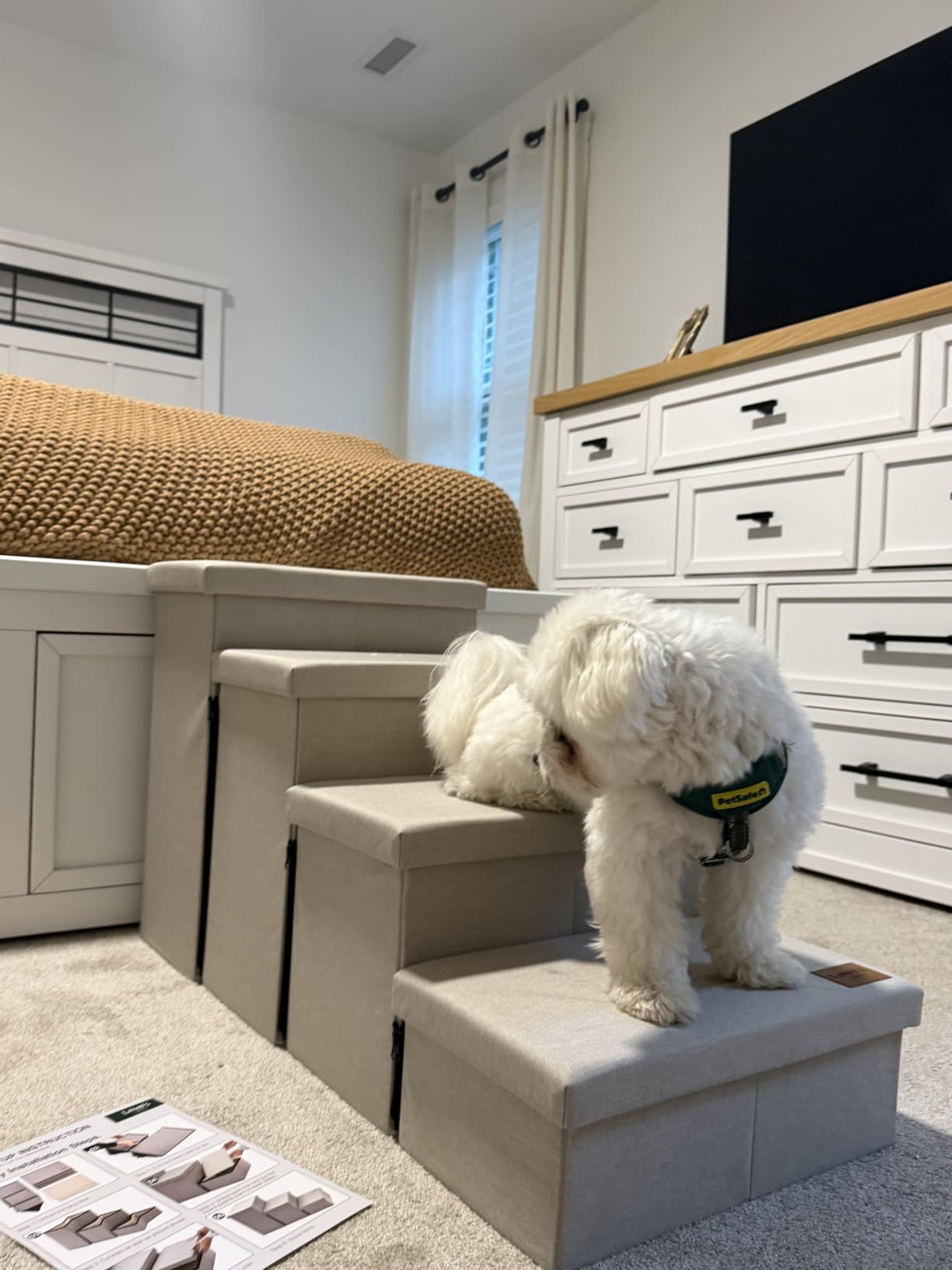 Love's cabin Dog Stairs for High Bed, Foldable Pet Stairs for Small Medium or Large Dogs Puppy with Storage for Bed or Couch, Cat Dog Steps Ramp with Zip up to 200 lbs, Solid Grey, 3 Steps customer photo 2