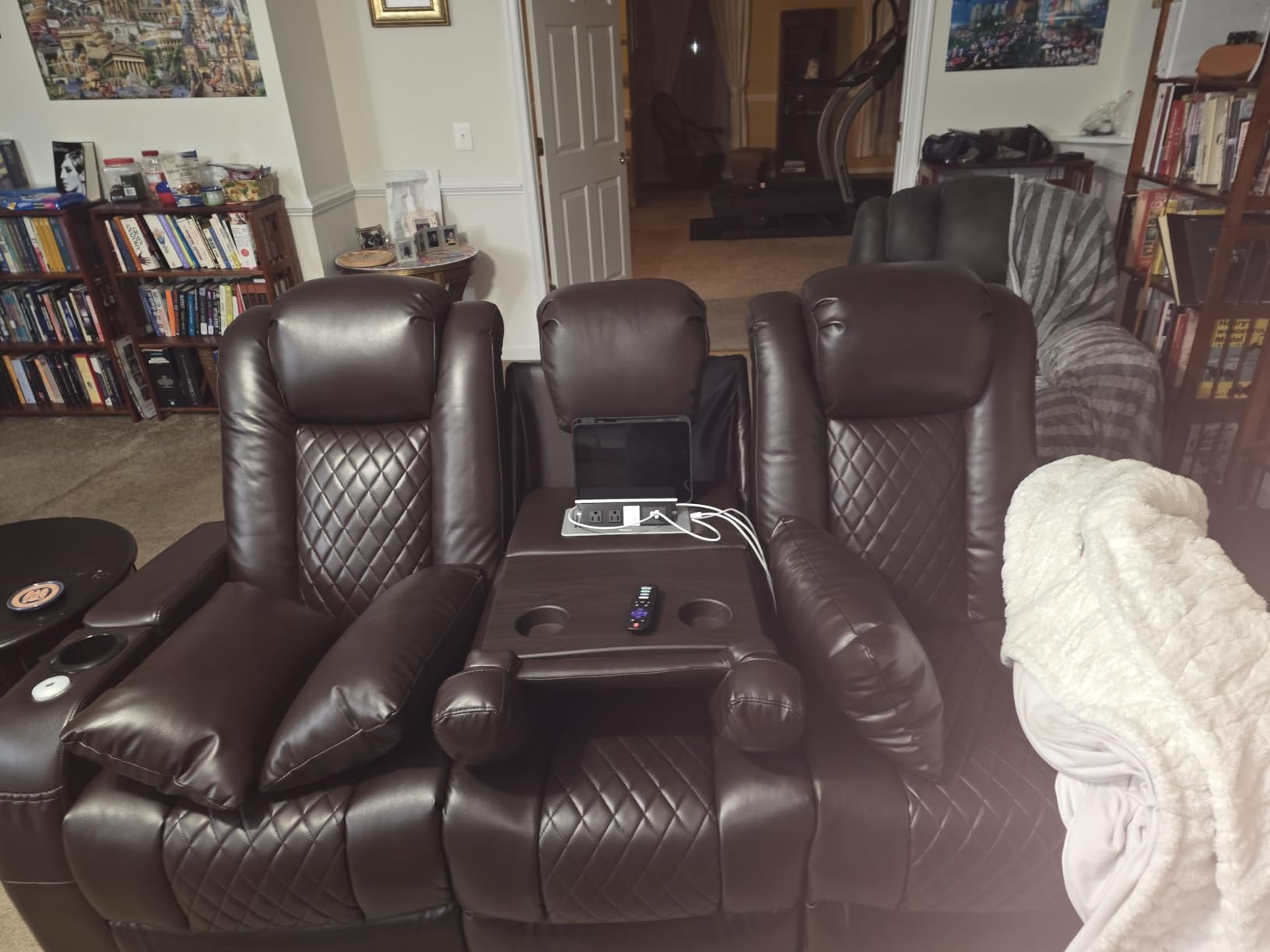 Airadlis Dual Power Home Theater Seating with 7-Color LED, Black, Row of 3 | Zero gravity recliner sofa, USB and Type-C charging, swivel tray and cup holder, lumbar pillow, 4