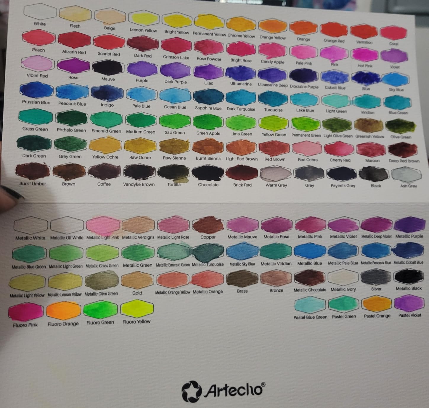 Artecho 50-Color Watercolor Paint Set, Compact Travel Tin Case | 50 Colors: 46 Classic & 4 Fluorescent; 2 Brushes and 10 Watercolor Sheets for Beginners, Gifting and Travel Painting customer photo 2