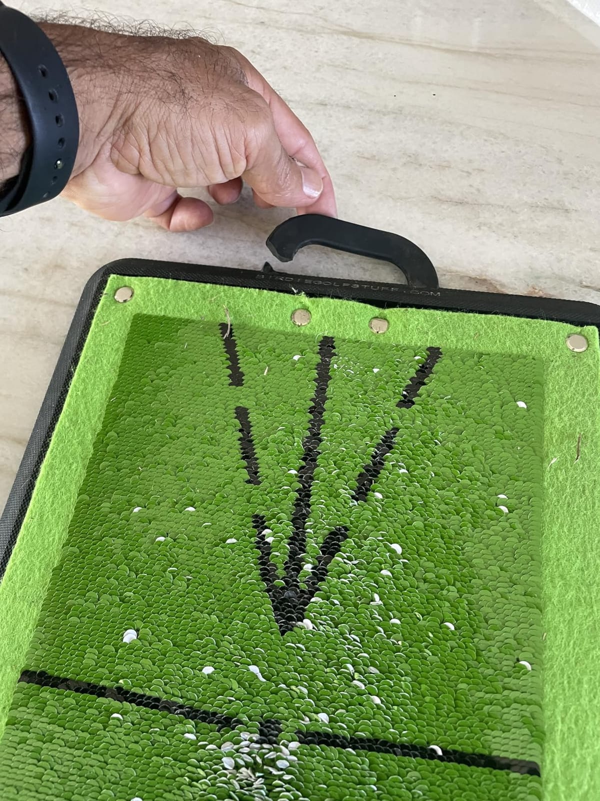 Birdie Golf: Birdie Mat Pro - Swing Training Aid, Sequin Tech Surface, Analyze Swing Path & Ball Impact, Portable in- Outdoor, 19.25