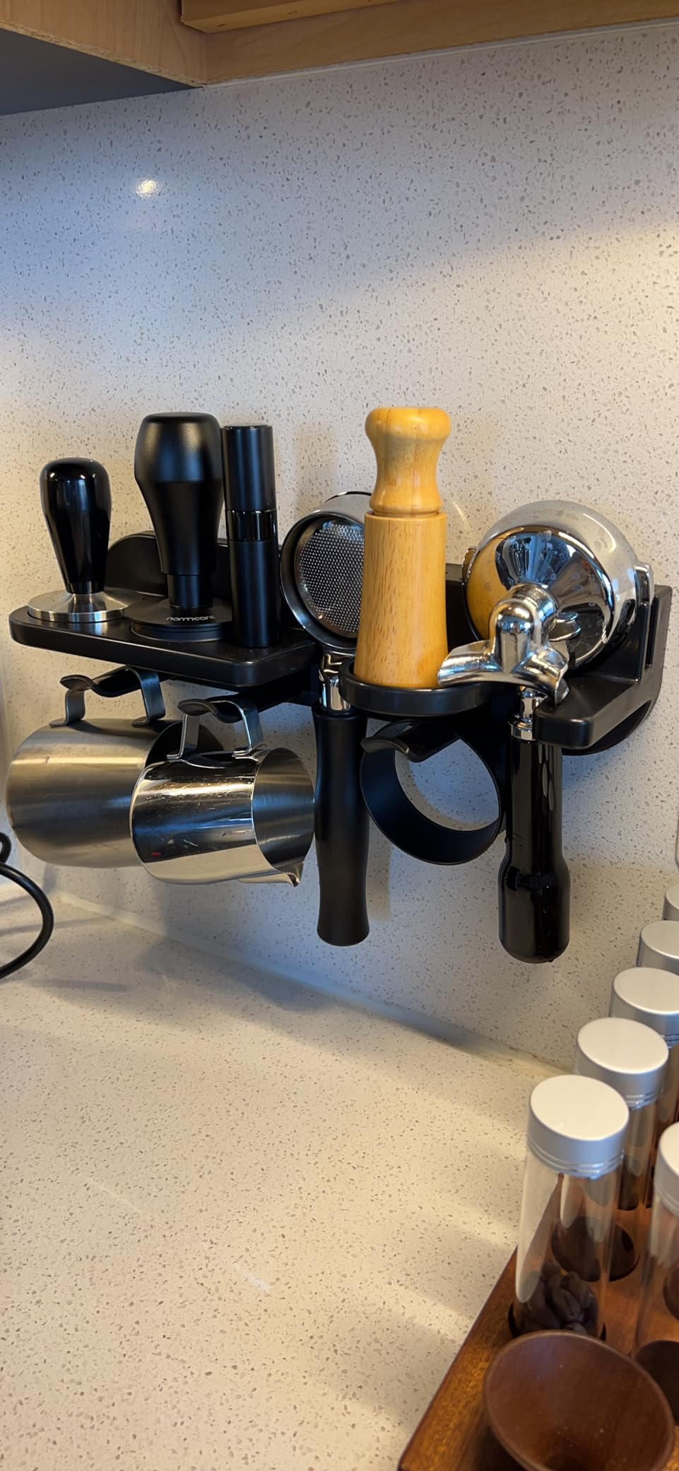 Espresso Tamper Holder Station Laelr Wall Mounted Coffee Station Organizer Coffee Distributor & Tamper 54mm/2.1'' Portafilter Storage Wall Shelf Espresso Accessories Organizer Rack for Bar Home Office customer photo 1
