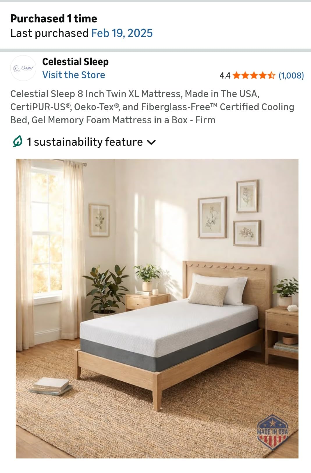 Celestial Sleep 8 Inch Twin Mattress, Made in The USA, CertiPUR-US®, Oeko-Tex®, and Fiberglass-Free™ Certified Cooling Bed, Gel Memory Foam Mattress in a Box - Firm customer photo 2