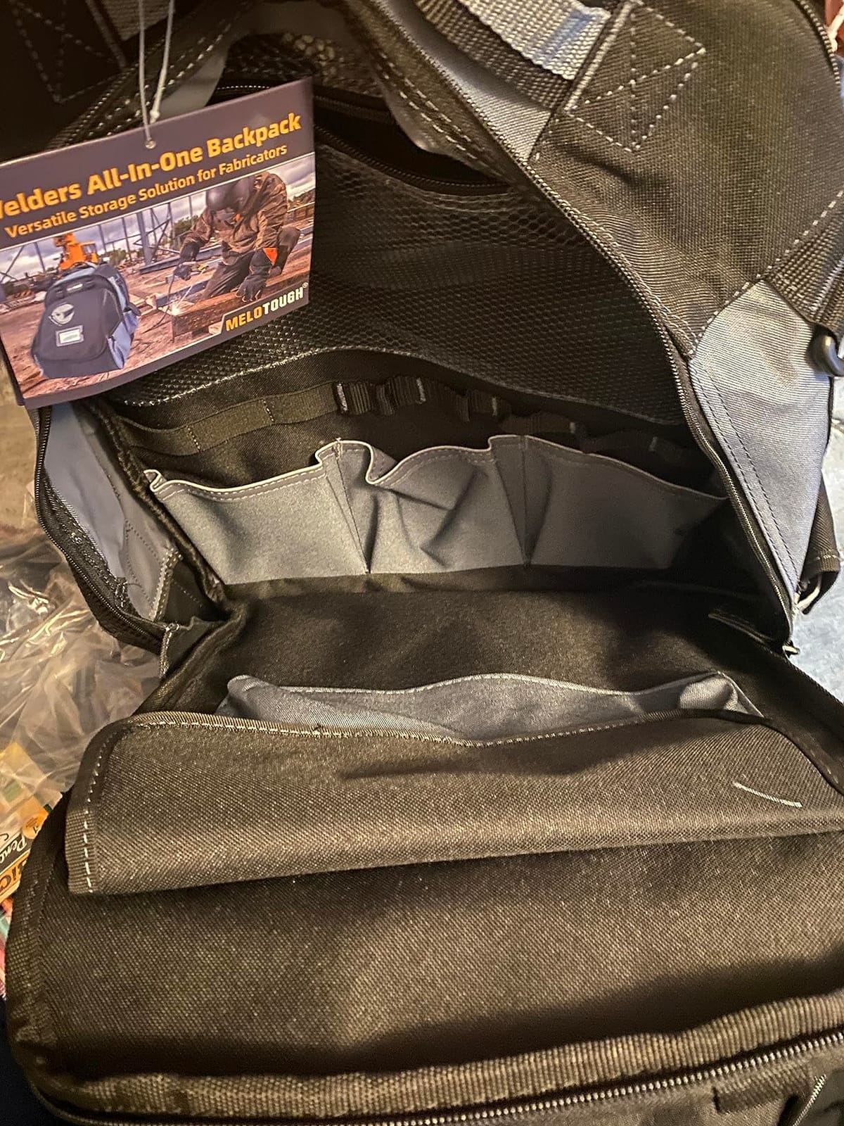 MELOTOUGH Welding Tool Backpack for Tools and Helmet Extreme Gear Pack with Large Capacity Helmet Holder Luggage Storage Bag (Black) customer photo 1