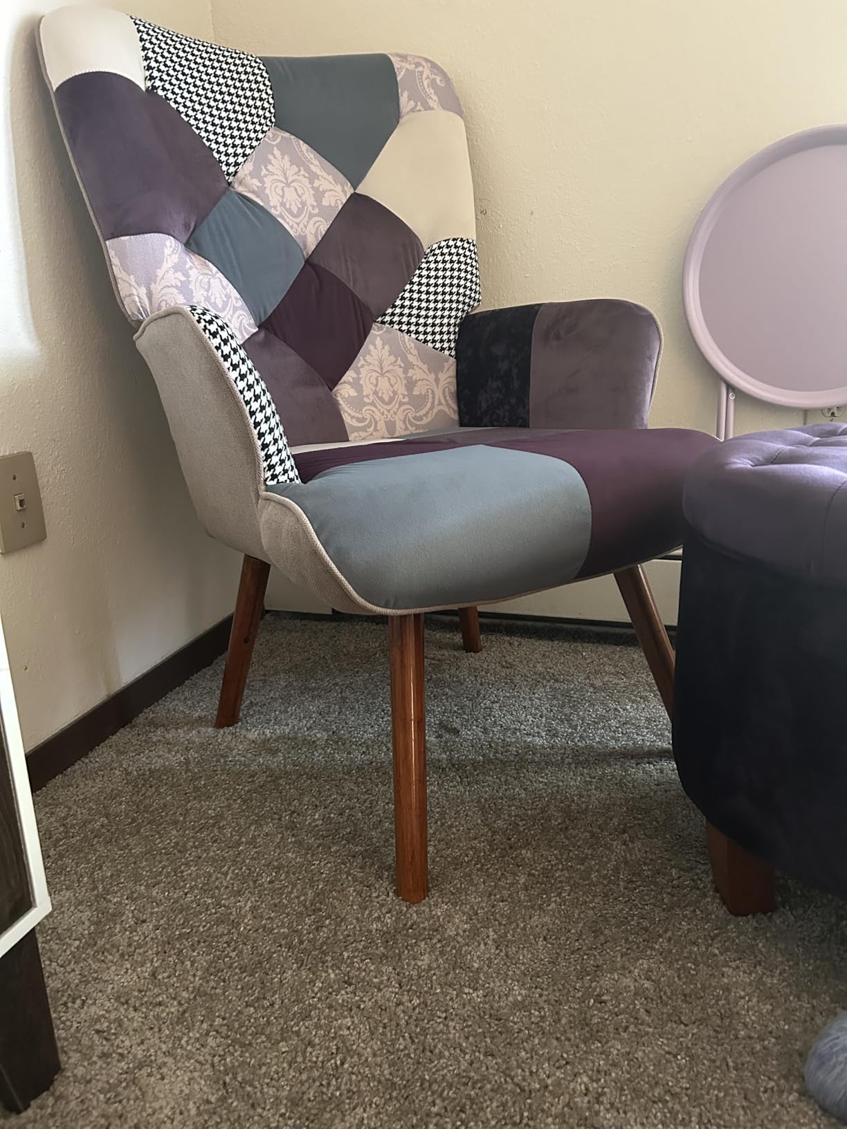 Joysoul Living Room Accent Chair, Modern High Back Armchair, Boho Patchwork Fabric Chair, Colorful Upholstered Reading Chair with Solid Wood Legs for Bedroom, Small Space customer photo 1