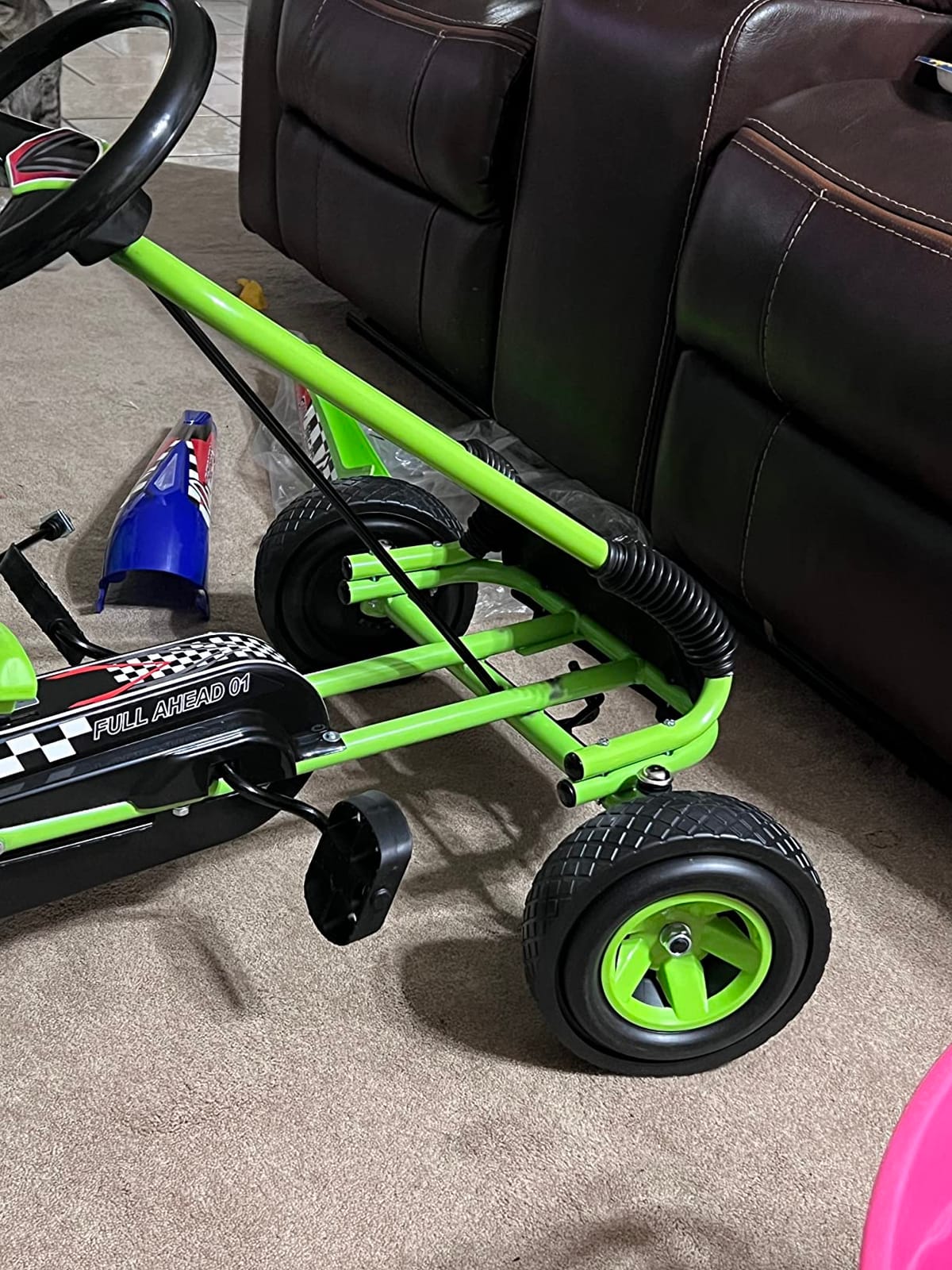HONEY JOY Go Kart for Kids, 4 Wheel Quad Off-Road Pedal On Foot Go Cart w/Steering Wheels & Adjustable Seat, 2 Safety Brakes, EVA Rubber Tires, Clutch, Outdoor Racer Ride On Pedal Car (Pink) customer photo 1