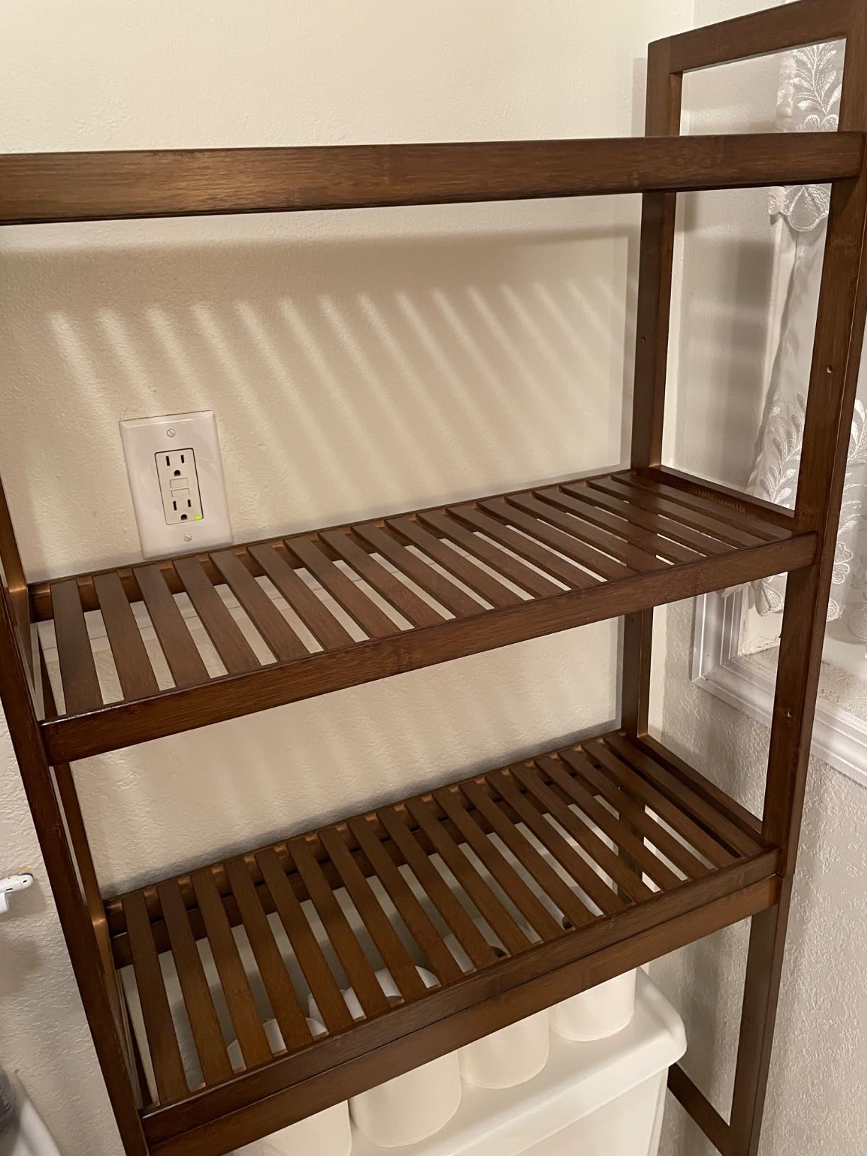 SMIBUY Bathroom Storage Shelf, Bamboo Over-The-Toilet Organizer Rack, Freestanding Toilet Space Saver with 3-Tier Adjustable Shelves (Walnut) customer photo 1