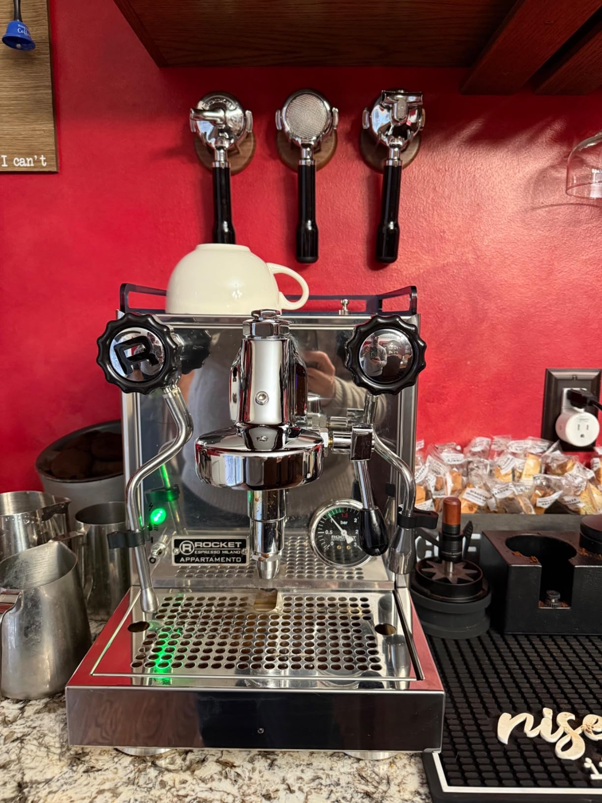 Wall Mounted Portafilter Holder Walnut Wall Rack Espresso Station Organizer Premium Espresso Machine Accessories/Secure & Easy Installation - Suits 51mm, 54mm & 58mm Portafilters customer photo 1