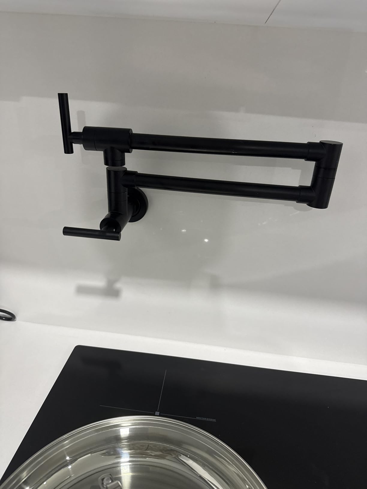 GIMILI Pot Filler Matte Black Kitchen Stove Faucet | 26.6 inch Pot Filler Faucet Wall Mount with Double Joint Swing Arm Two Handles NPT customer photo 2