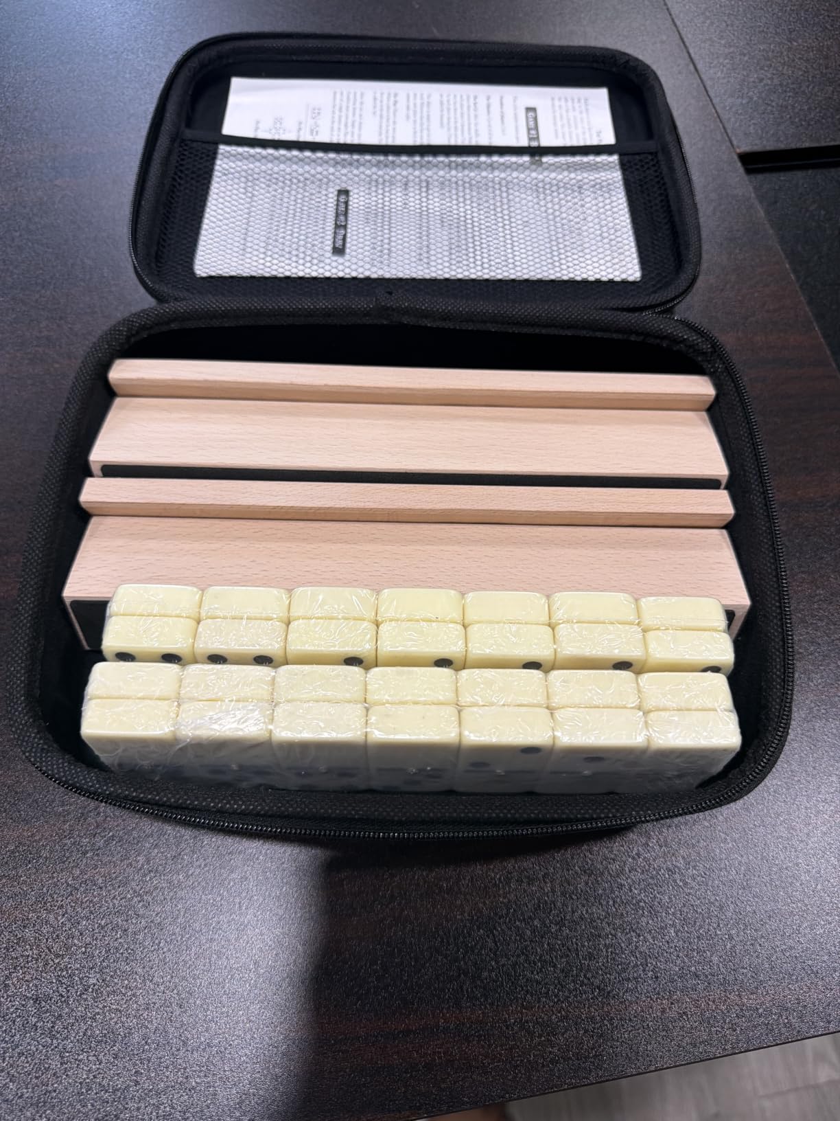 Dominoes Set Adults with 4 Wooden Racks/Trays Double Six Dominoes Travel Set with Portable Case Double 6 Dominoes Set with 4 Tiles Holders 28 Tiles Dominos Set Family Classic Board Games White customer photo 2