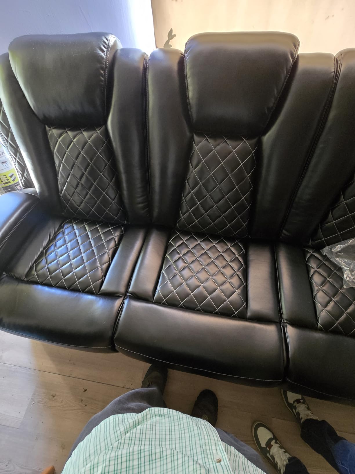 2 Piece Breathing Leather Living Room Set Power Recliner Sofa and Loveseat Set Home Theater Reclining Couches with LED Ambient Lighting, USB Port, Cup Holders&Armrest Storage (Black) customer photo 1