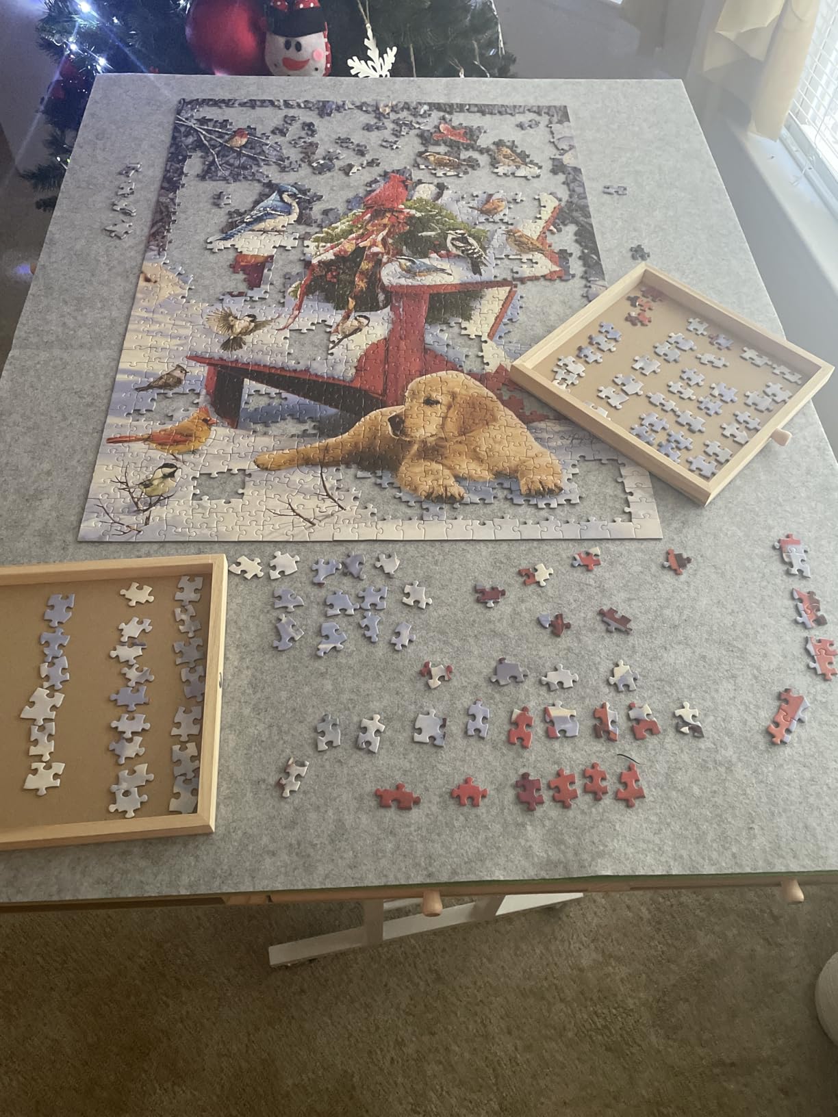 Tektalk 2000 Piece Foldable Puzzle Board with Height Adjustment, Jigsaw Puzzle Table with 2 Felt Cover & 8 Sorting Trays/Drawers, Puzzle Easel with Legs, Enclosed with 4 Roller Wheels (White) customer photo 2