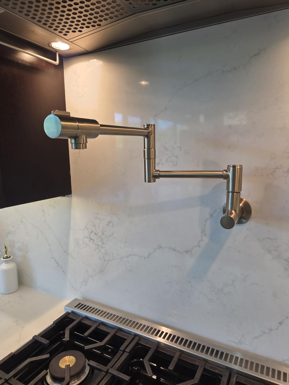 KRAUS Matte Black 21.5 in 2 Handle Wall Mount Pot Filler KPF-5003MB | Dual-joint swing arm extends 23 5/8 in, 4 gpm flow rate, 2-handle design prevents spills, cold water only connection customer photo 2