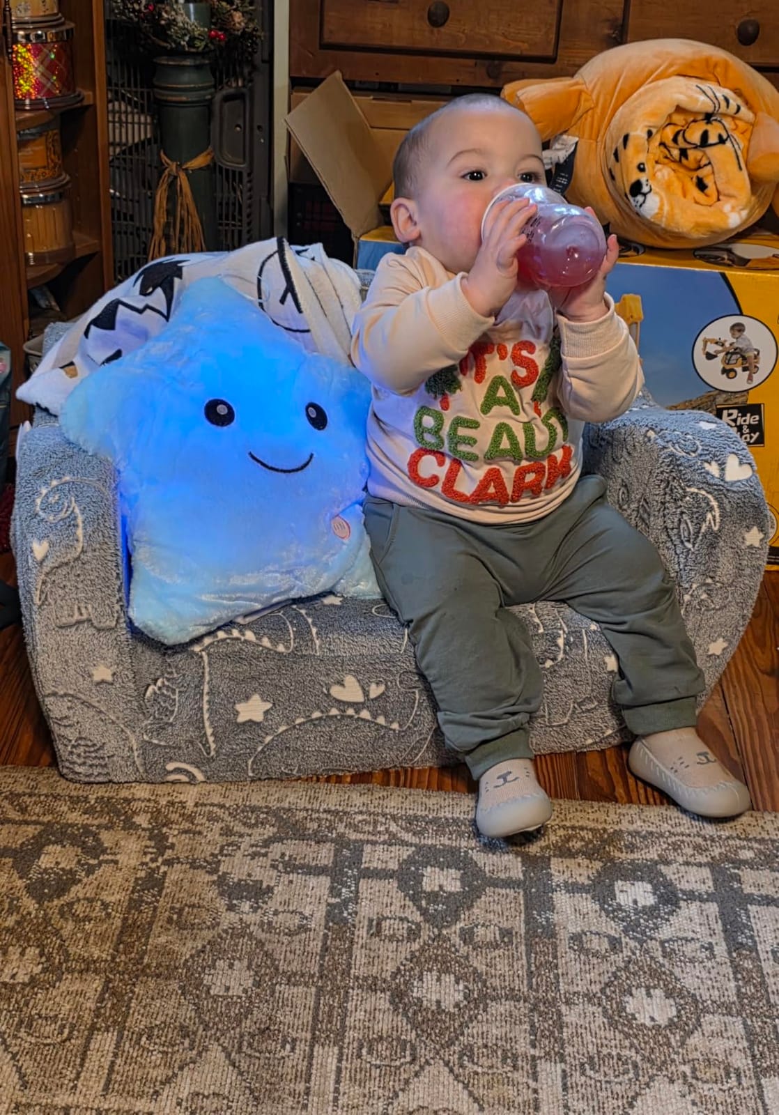 MeMoreCool Glow in the Dark Dinosaur Toddler & Kids Couch, Fold Out Sofa | Toddler and Kids Fold Out Couch, Machine-Washable Cover, No Assembly Required, Comfy Foam, Glows After Charging customer photo 1