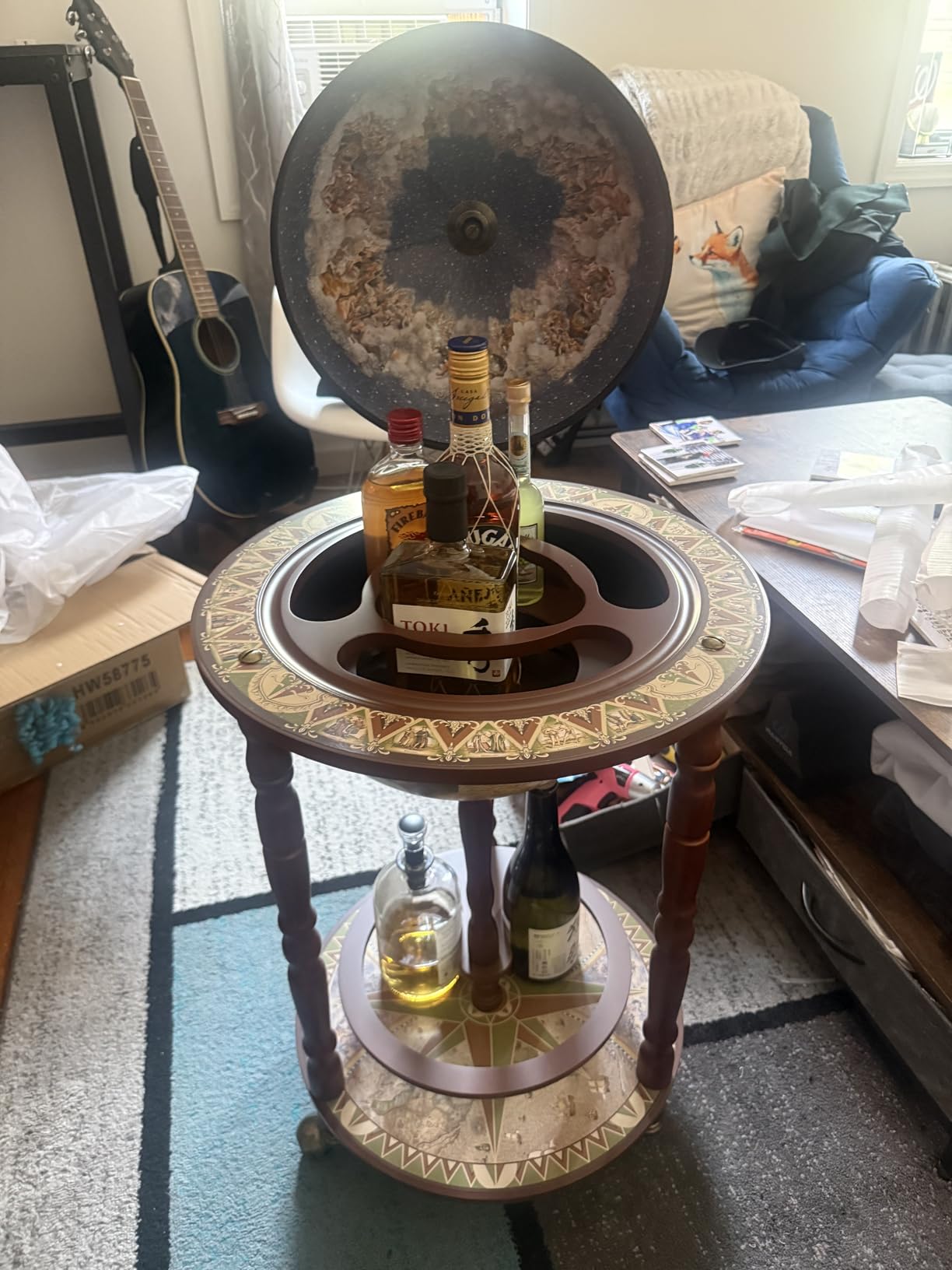 MEDIMALL Wood Globe Bar Liquor Cabinet, 16th Century Italian Replica Bar Stand for Liquor, Wine, Stemware, Vintage Alcohol Cart w/Liquor Shelves, Globe Bar Cart for Living Room, Dining Room customer photo 2