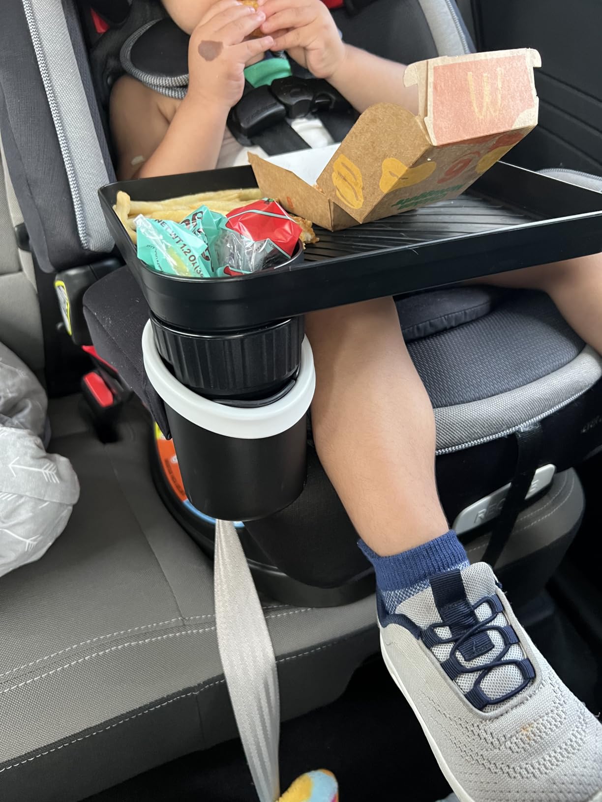 SEVEN SPARTA Car Seat Tray for Kids Toddler Travel with Soft Rubber Base | 360° Rotatable and Removable Cup Holder Snack Tray for Food Color and Play for Family Road Trip Essentials, 1, Standard Base customer photo 1
