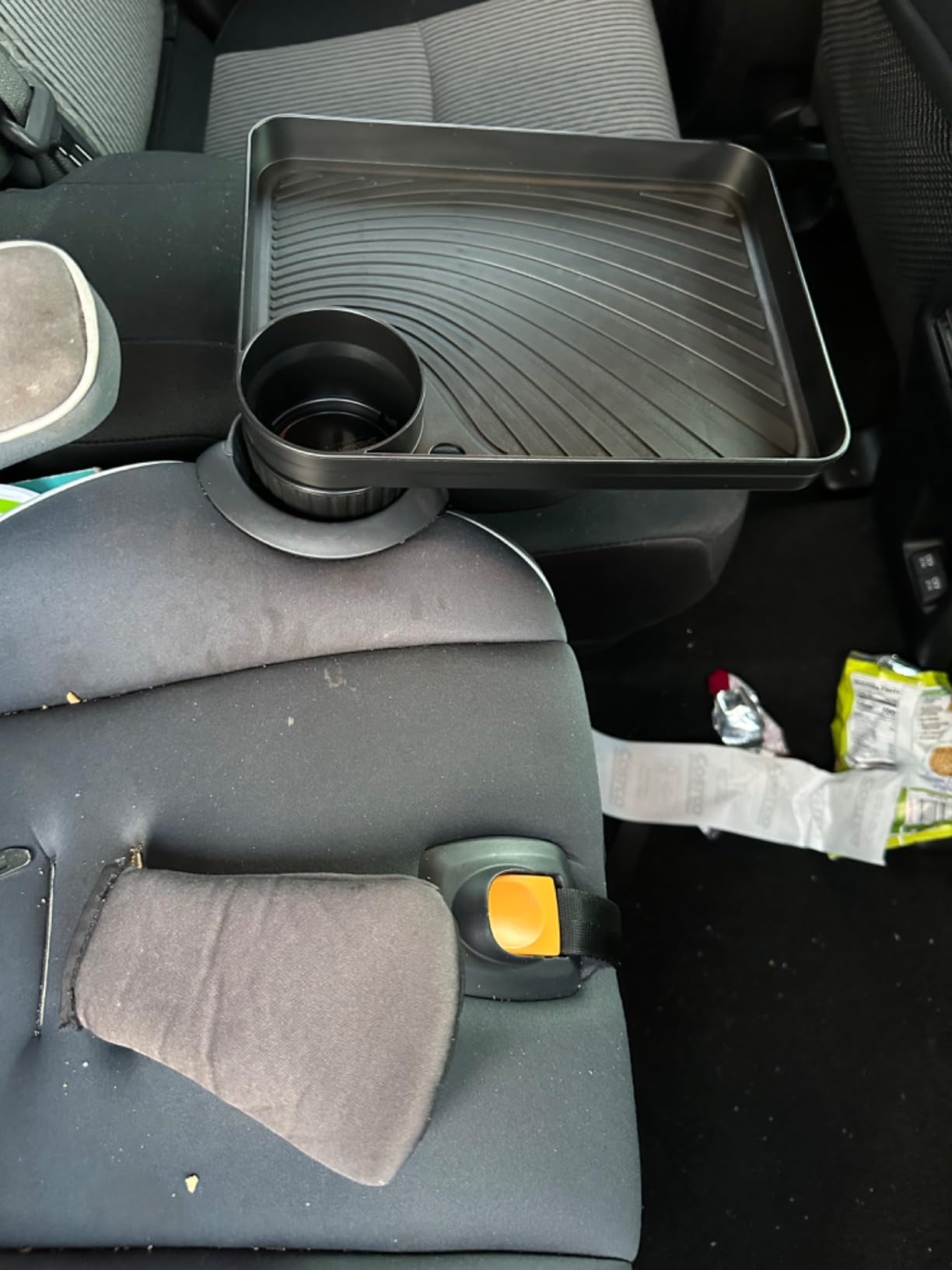SEVEN SPARTA Car Seat Tray for Kids Toddler Travel with Soft Rubber Base | 360° Rotatable and Removable Cup Holder Snack Tray for Food Color and Play for Family Road Trip Essentials, 1, Standard Base customer photo 2