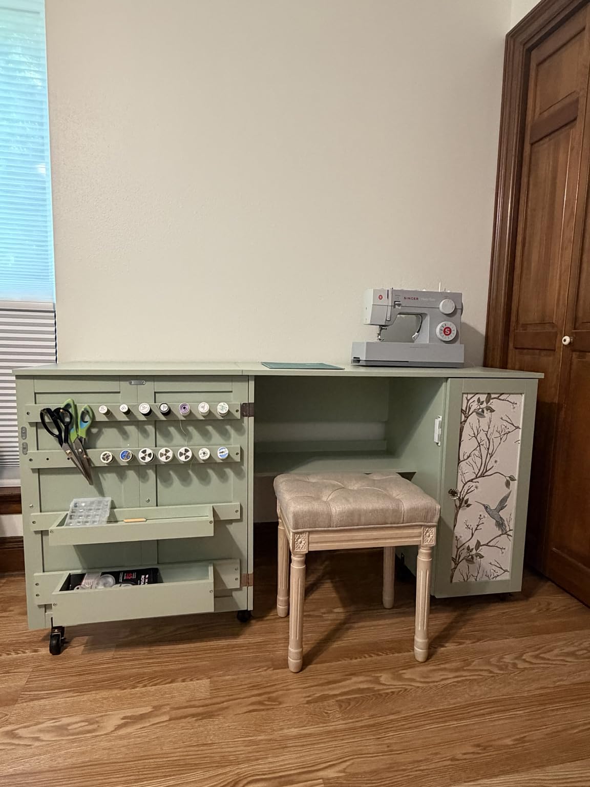 Best Choice Products Large Folding Sewing Table, Multipurpose Portable Craft Station & Side Desk w/Compact Design, Caster Wheels, Storage Shelves, 2 Storage Trays, Magnetic Doors - Natural/White customer photo 1