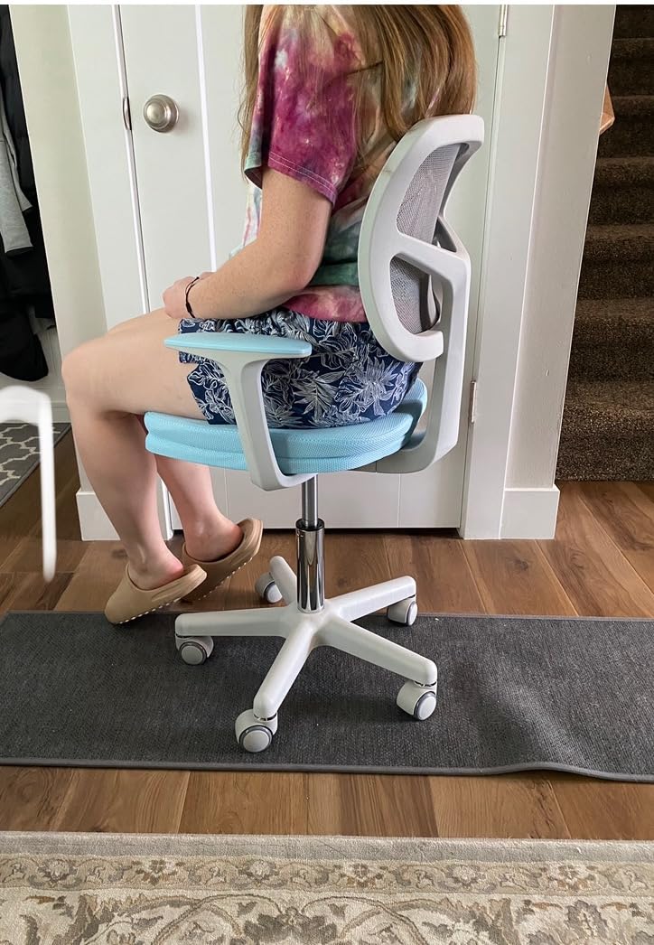 GIANTEX Kids Desk Chair, Ergonomic Adjustable Teen Task Chair w/Y-Shaped Lumbar Support, Armrest & Universal Wheels, Mesh Kid Office Chair for Sturdy, Kids Computer Chair for Boys & Girls 4-12, Grey customer photo 2