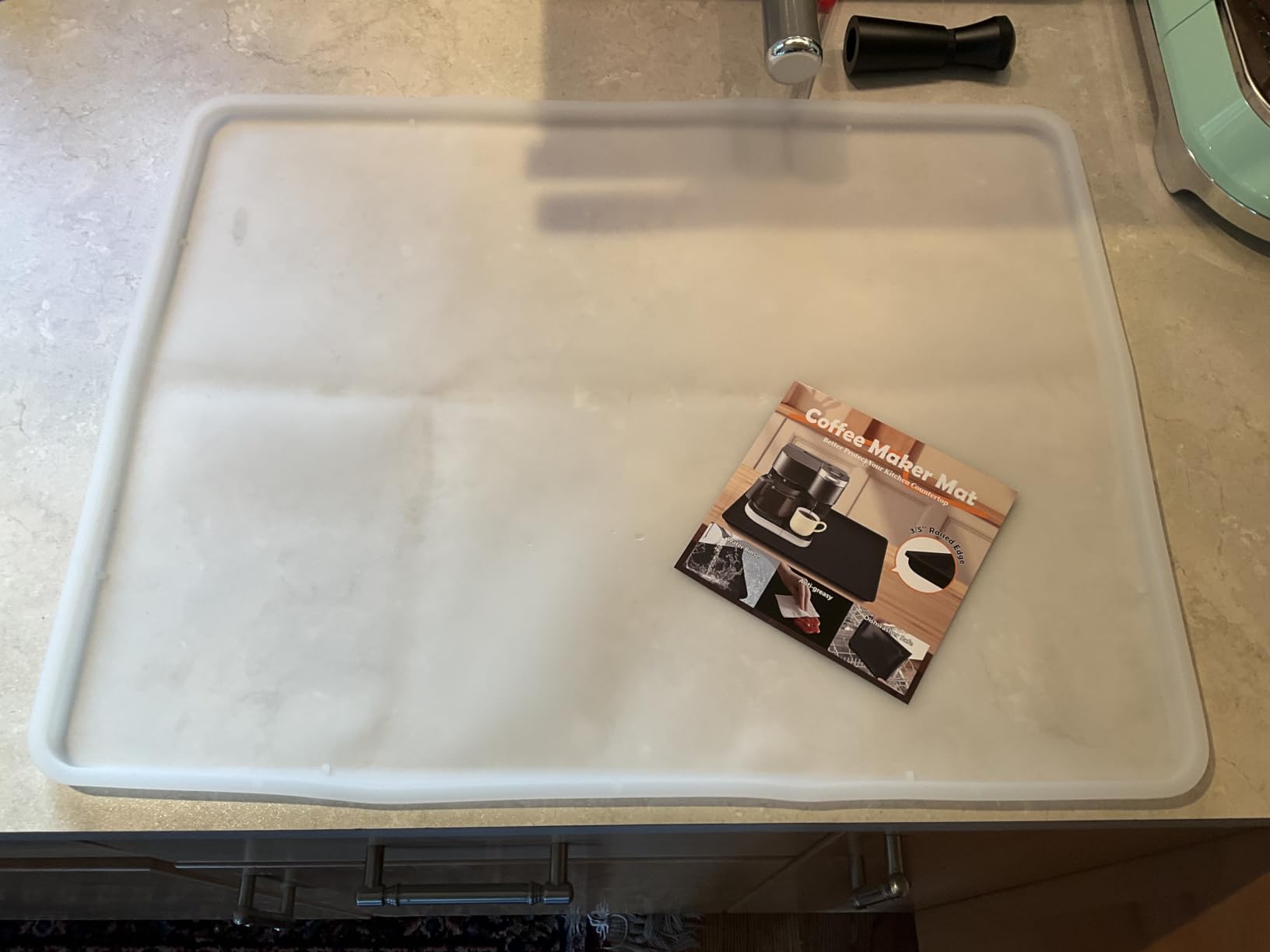 Silicone Coffee Maker Mat with Lip for Countertops, 19.7'' x 15'', Black | Multi leak-proof coffee tray for countertop, non-slip silicone tray for under coffee machine espresso accessory, wipe-clean customer photo 1