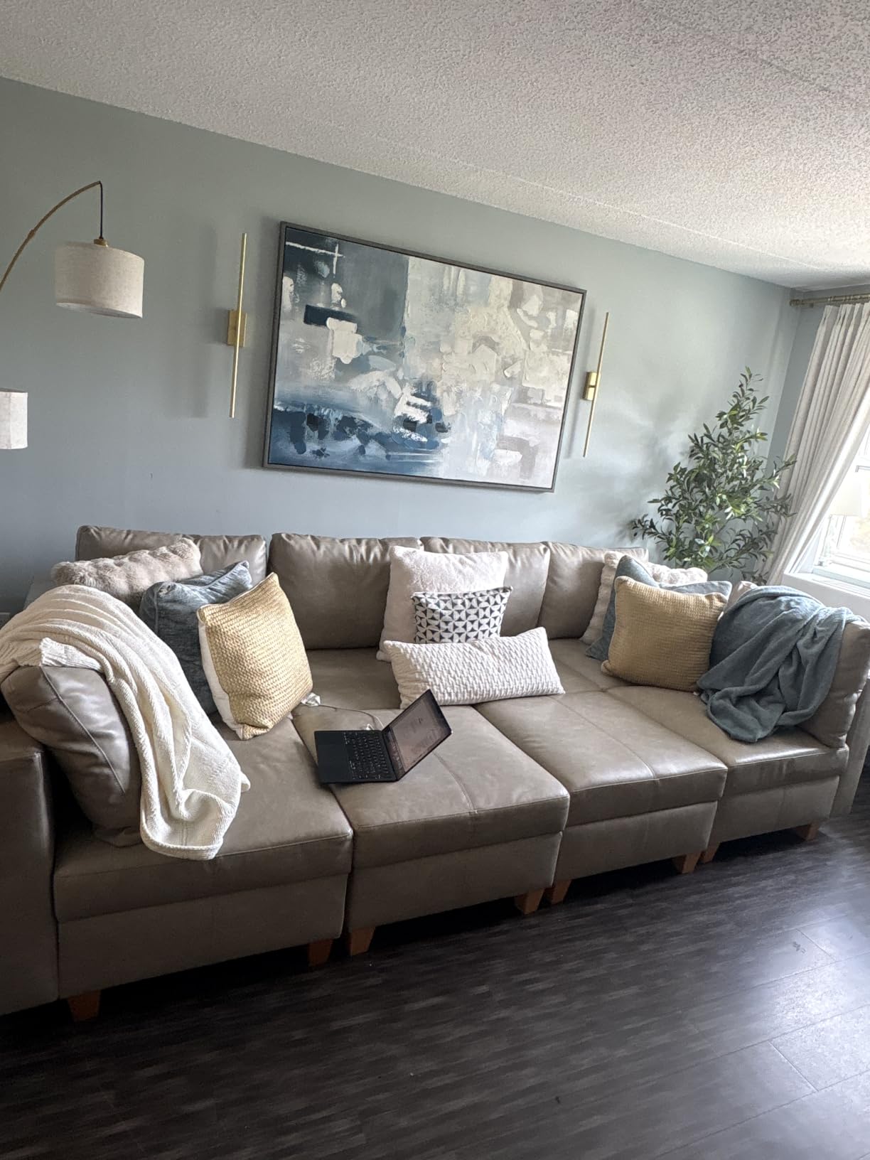 EASE MOOSE Faux Leather Sectional Sleeper Couch Grey Sectional Sofa customer photo 1