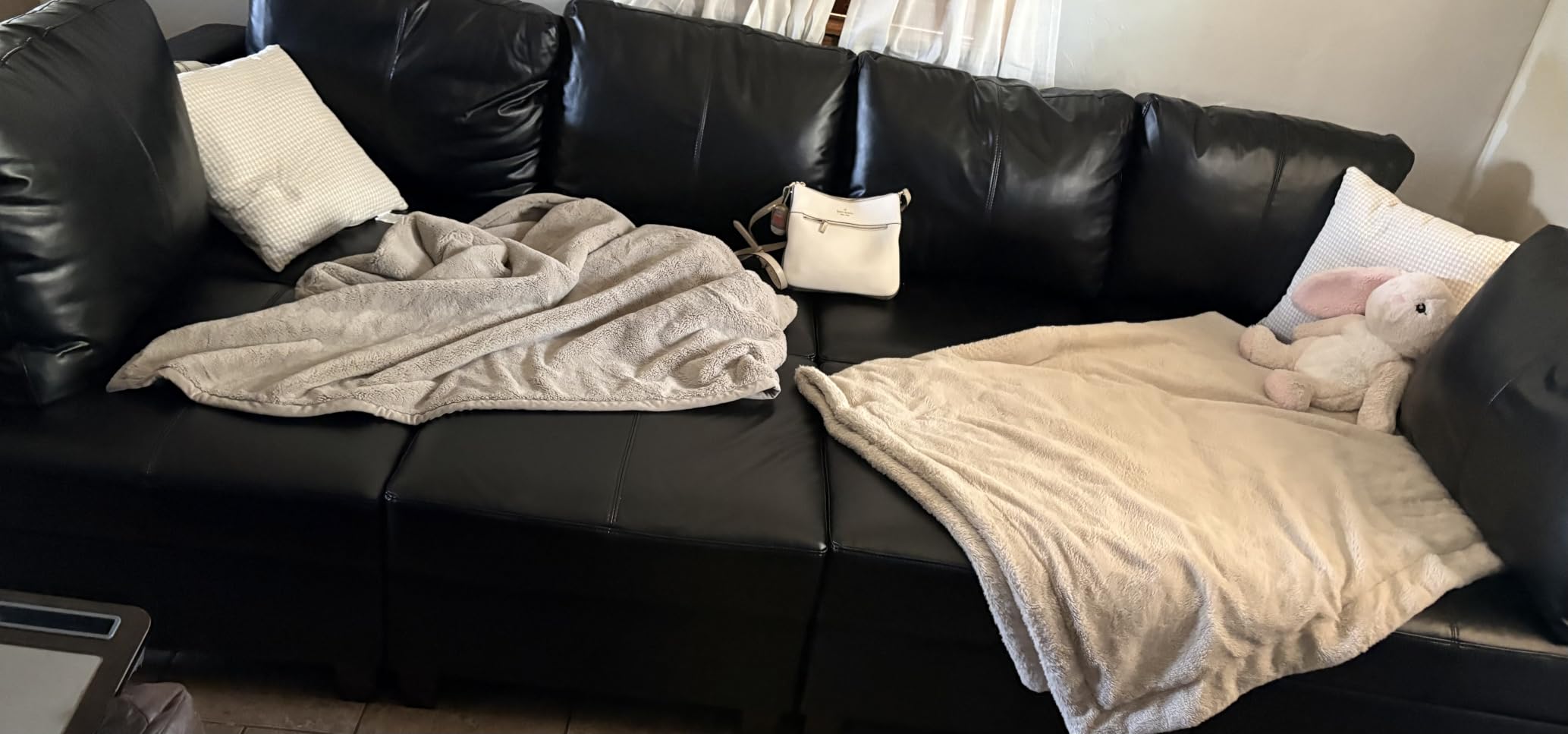 EASE MOOSE Faux Leather Sectional Sleeper Couch Grey Sectional Sofa customer photo 2