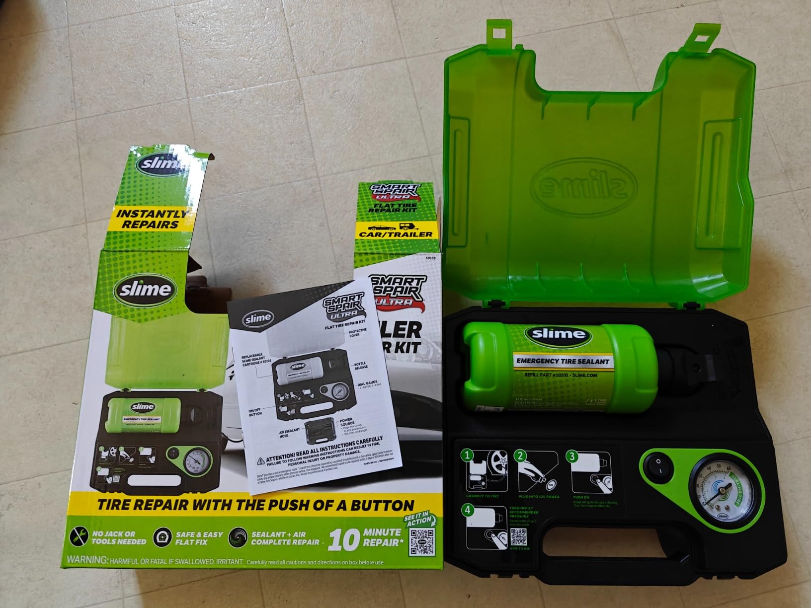 Slime 50158 Flat Tire Repair Kit, Smart Spair Ultra, All-in-One Solution, Repairs and Inflates, Car/Trailer, 10 Min Fix customer photo 1