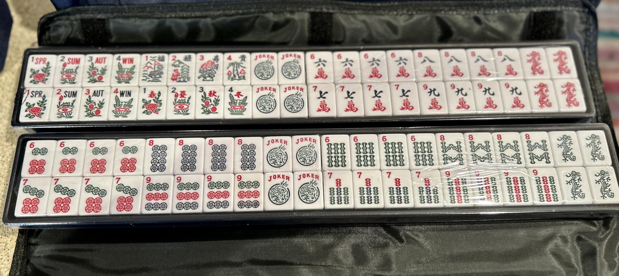 American Mahjong Game Set, 166 Premium White Tiles, 4 All-in-One Color Rack/Pushers, Complete Mahjong Set Blue Carrying Bag customer photo 1