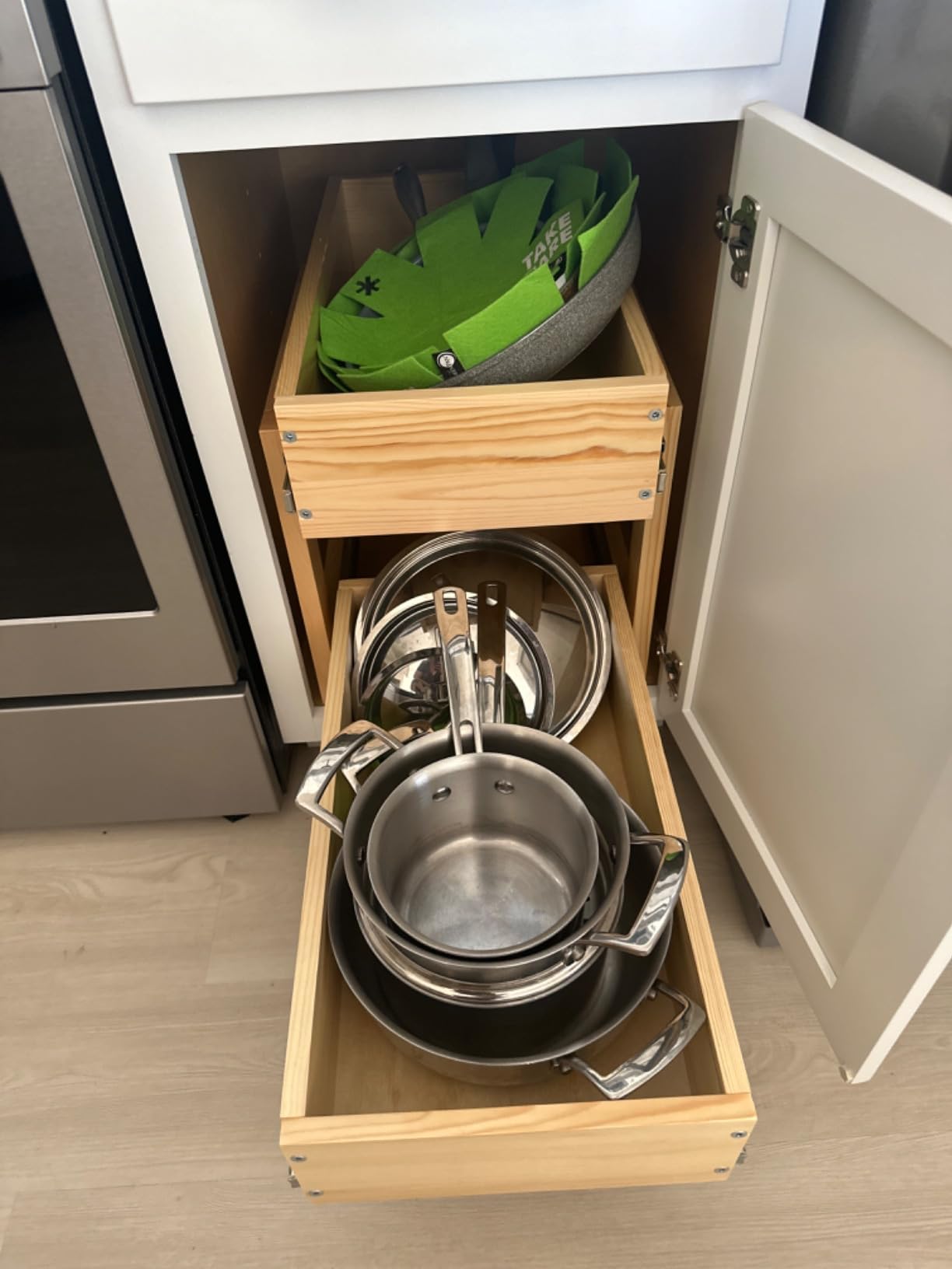 Mulush Pull Out Cabinet Organizer 17''W×21''D×16''H Slide Out Drawer | Soft Close Wood Kitchen Pullout Drawers for Cabinets Shelves for Kitchen, 2-Tier, Finished, Heavy-Duty, Bottom Assembly customer photo 1