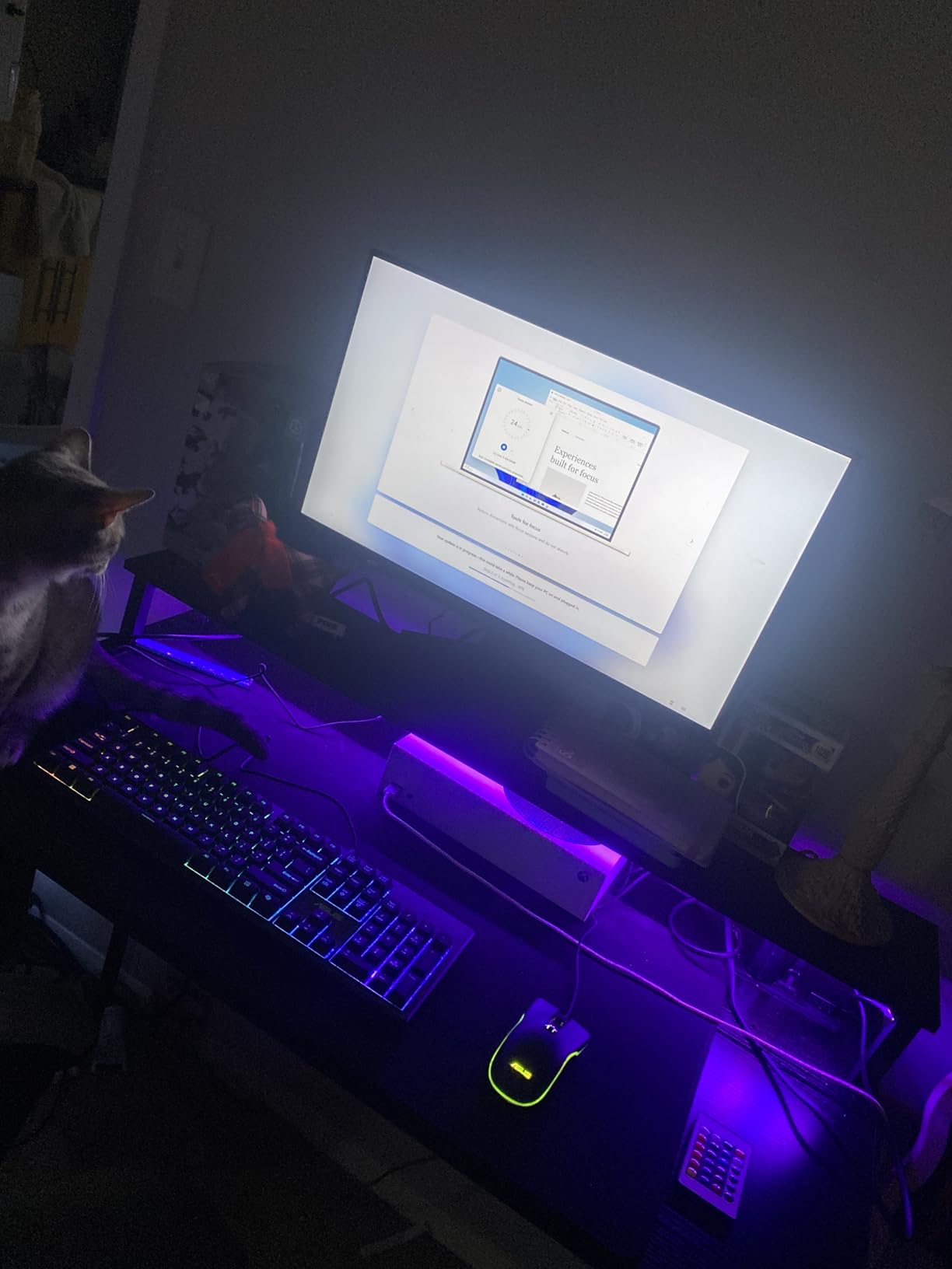 Lufeiya Black Gaming Desk with LED Lights and Power Outlets, 40 Inch Teen Writing Study Table customer photo 1