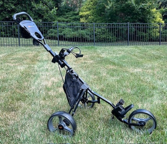 Goplus 3 Wheel Golf Push Cart, Lightweight Foldable Caddy Cart w/Adjustable Seat, Handle, Umbrella Holder, Foot Brake, Golf Trolley for Golf Bags, Collapsible Golf Pull Cart for Men Women customer photo 1