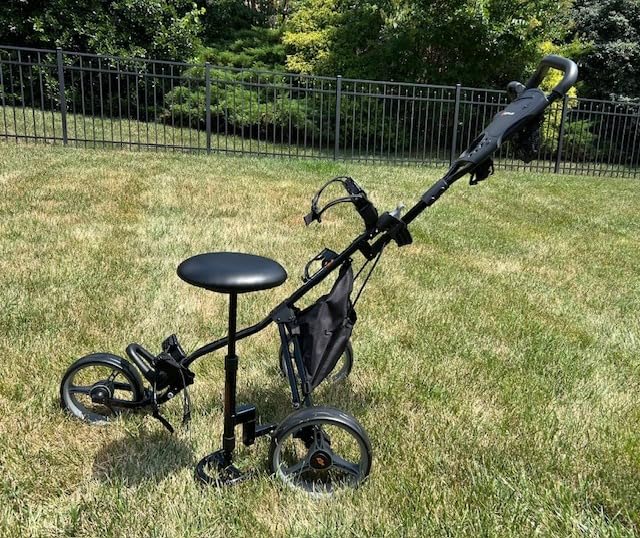 Goplus 3 Wheel Golf Push Cart, Lightweight Foldable Caddy Cart w/Adjustable Seat, Handle, Umbrella Holder, Foot Brake, Golf Trolley for Golf Bags, Collapsible Golf Pull Cart for Men Women customer photo 2