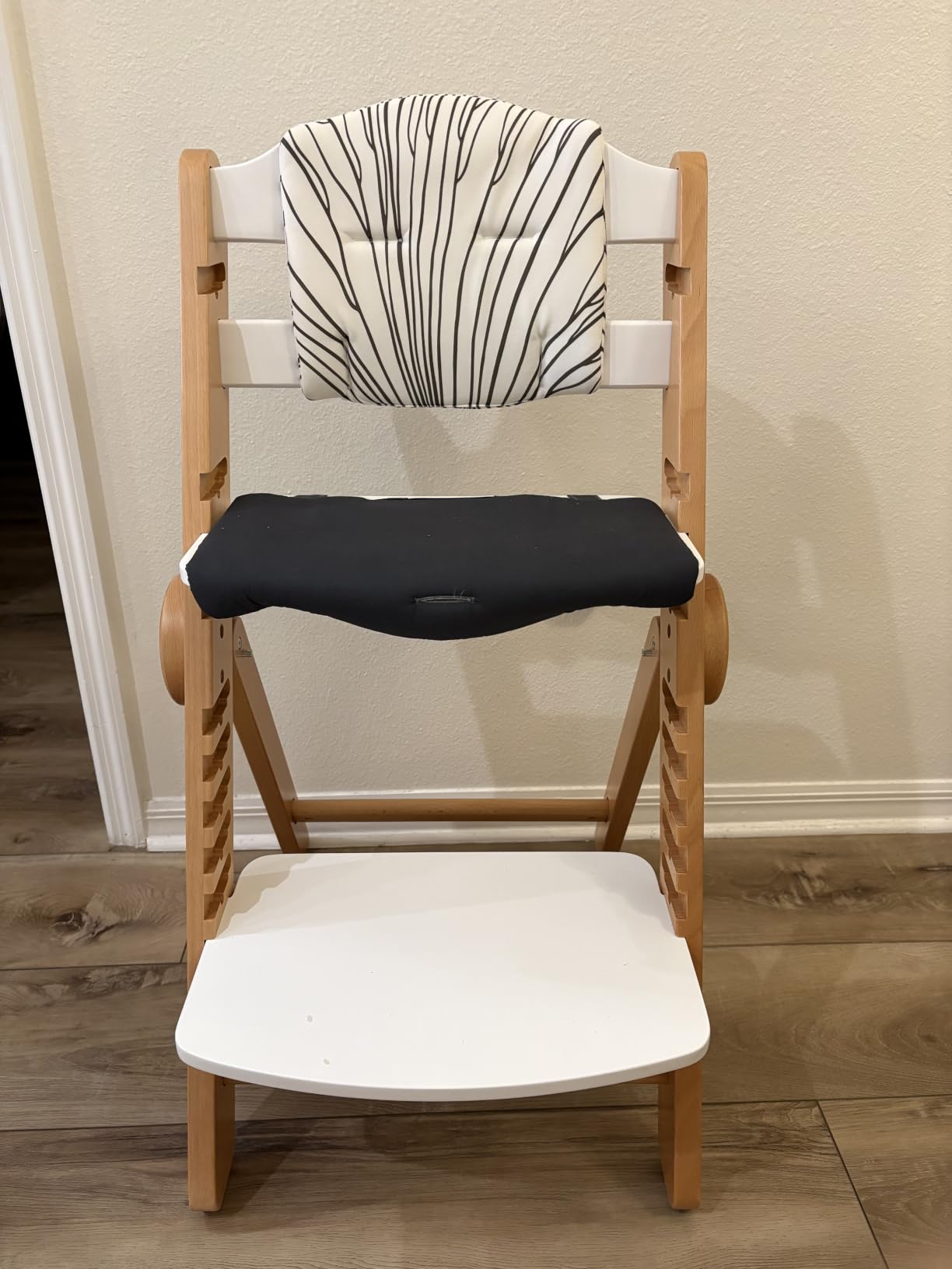 Ezebaby Foldable Wooden High Chair, No-Tools Adjustable Baby High Chair for Toddlers to Adult, Space-Saving Space Highchairs with Double Tray & Washable Cushion (Modern White) customer photo 1