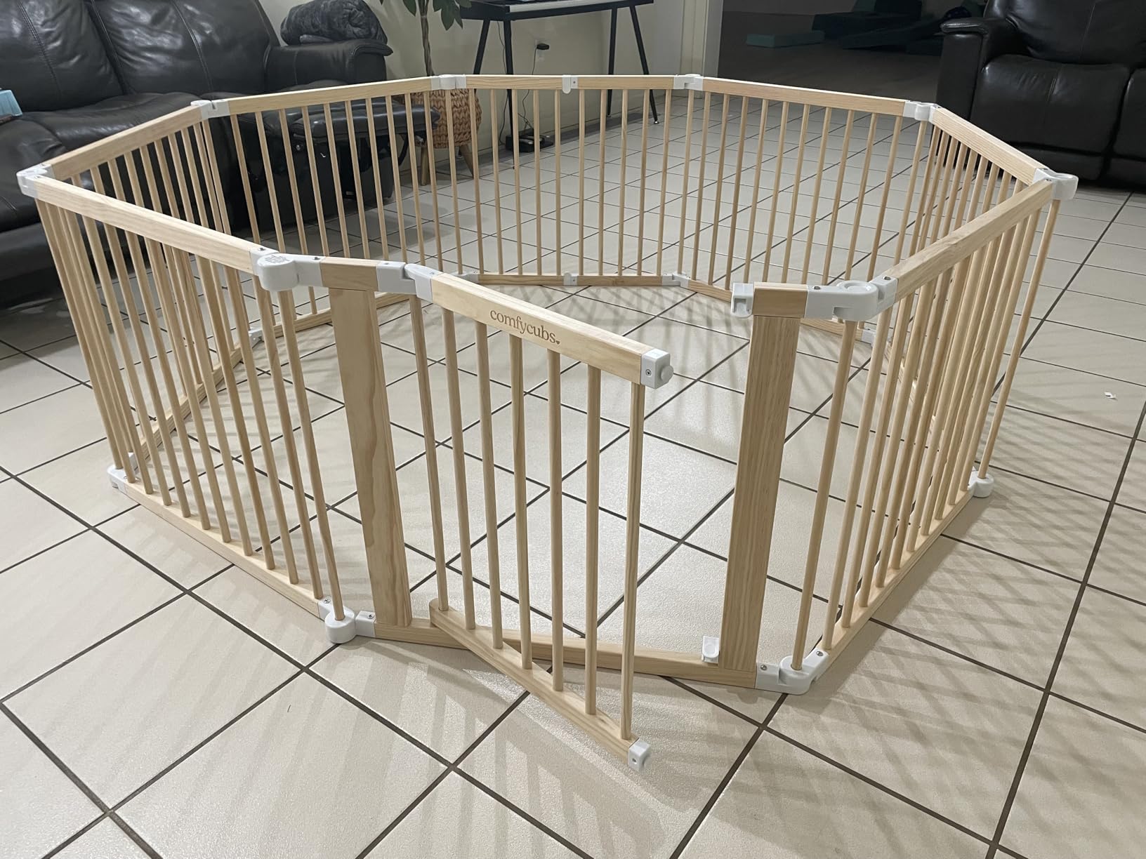 Comfy Cubs Baby Gate Playpen 57x57x25in - Foldable Playpen Light Wood White customer photo 2