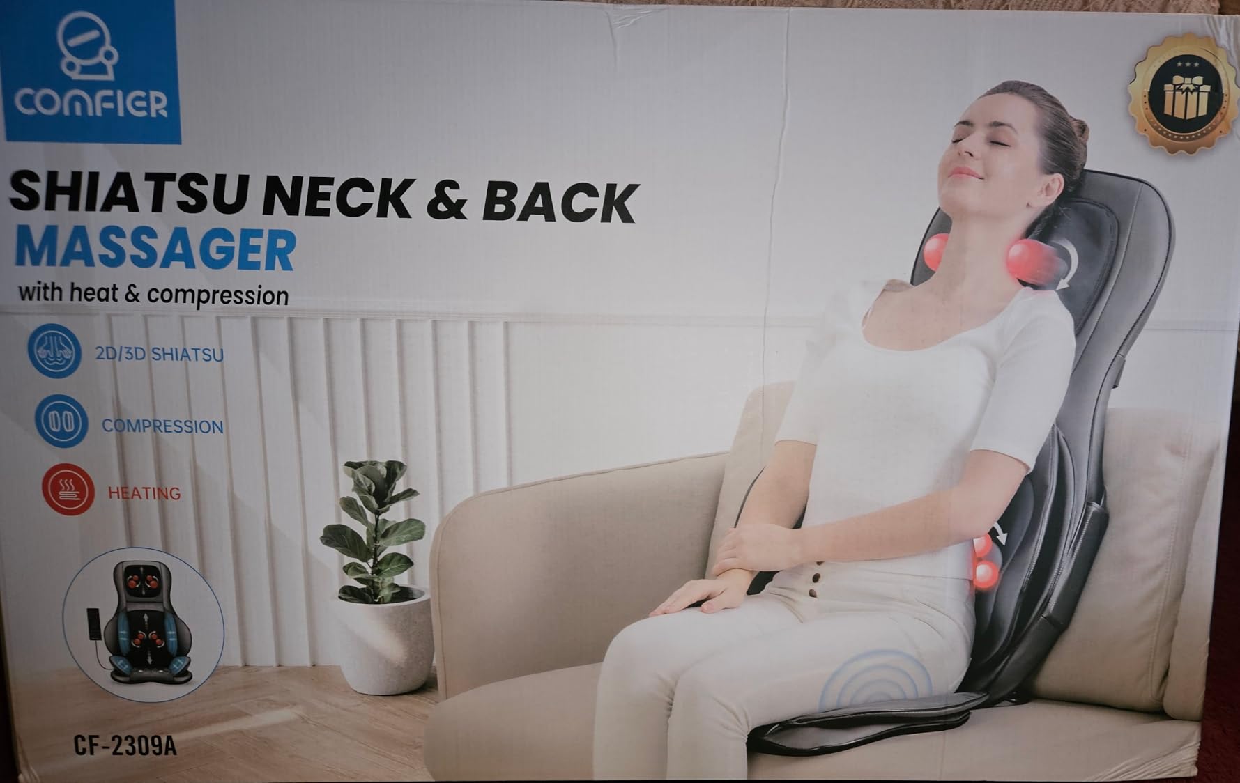 COMFIER Back Massager for Pain Relief Deep Tissue, Shiatsu Neck and Back Massager with Heat, Rolling & Compression Massage Chair Pad for Office Chair, Full Body Massage Chair Gift for Mom Dad customer photo 1