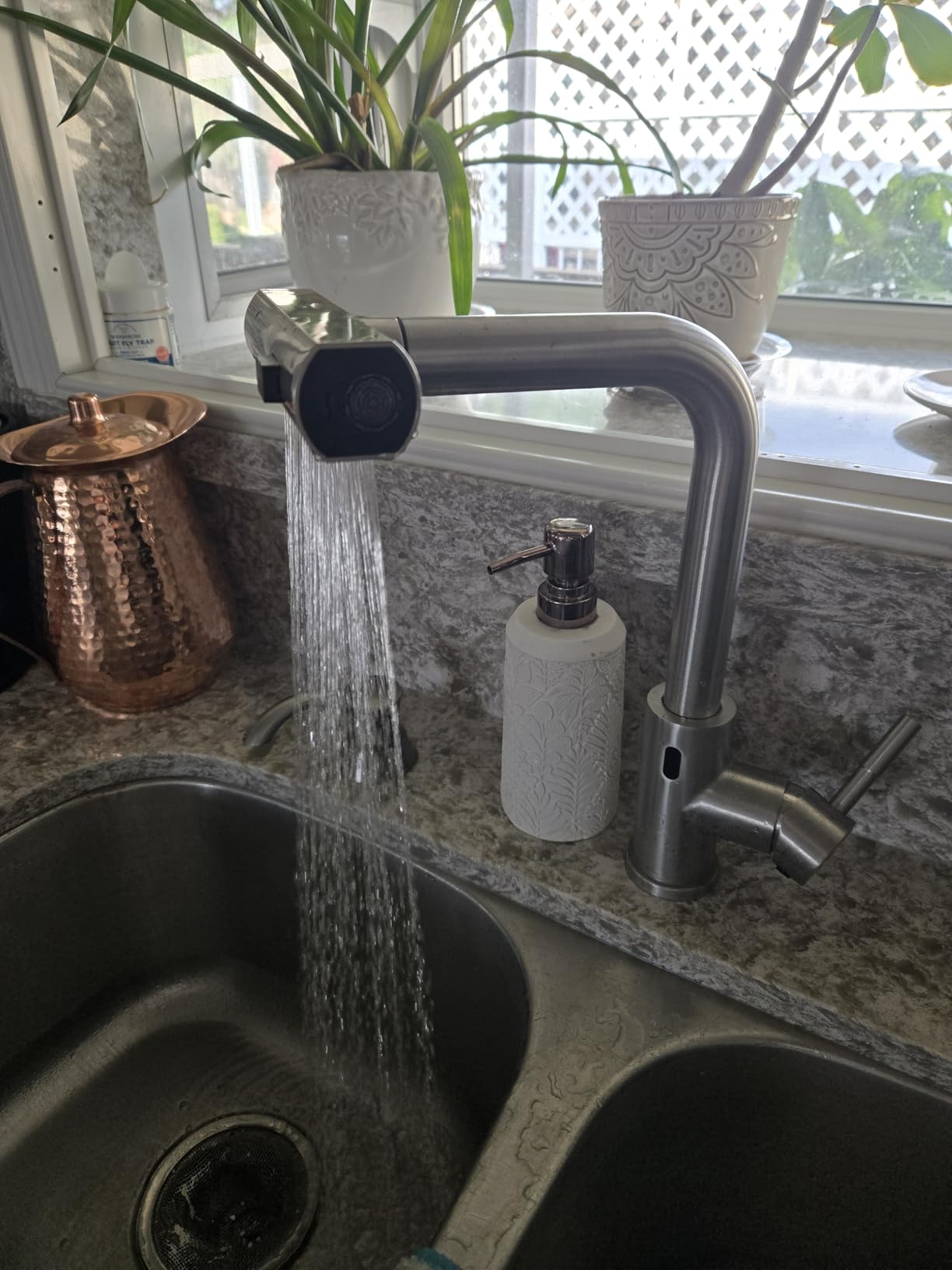 GIMILI Touchless Kitchen Sink Faucet with Pull Down Sprayer 15 Inch | Brushed Nickel Motion Sensor, Single Handle, Commercial SUS 304 Steel, Hands Free Control, Waterfall Flow, 3 Spray Modes customer photo 2