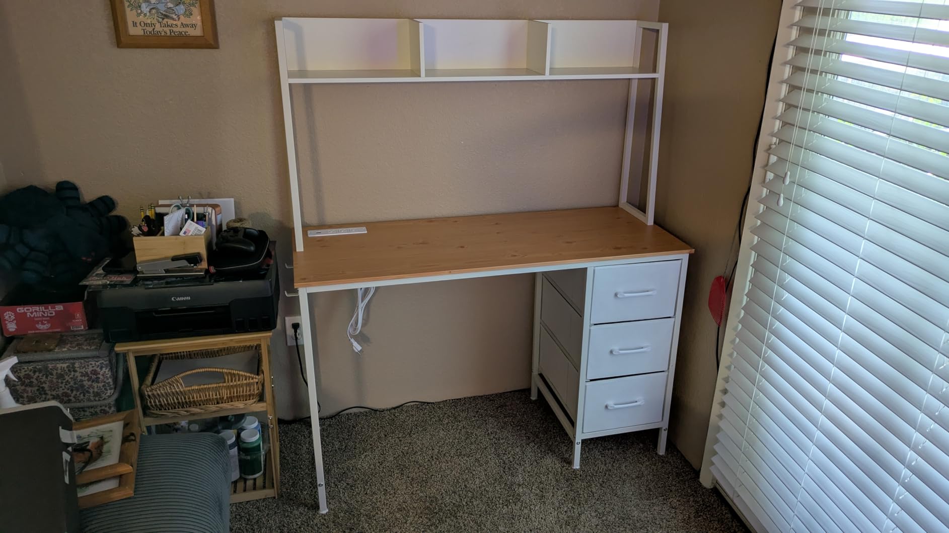 DLisiting White Computer Desk with Hutch & Drawers - 47 Inch with Power Outlets customer photo 2