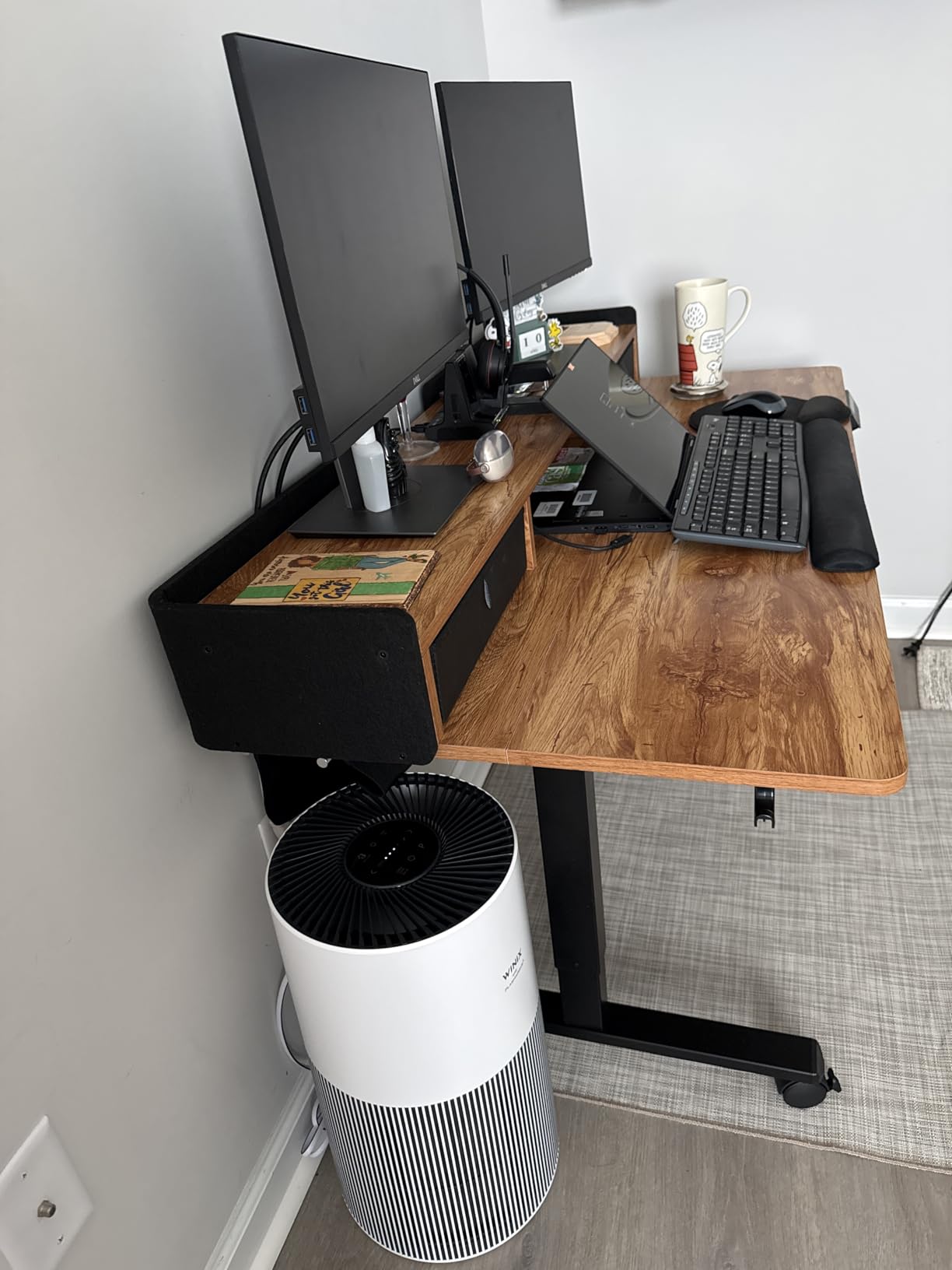 YIHAYO Low Height Adjustable Desk with Drawers, Lifts 18.1-28.3 Inches, Electric Standing Desk with Storage Shelf for short people, 48 x 24 Inches Table with Splice Board for Home Office, Rustic Brown customer photo 1
