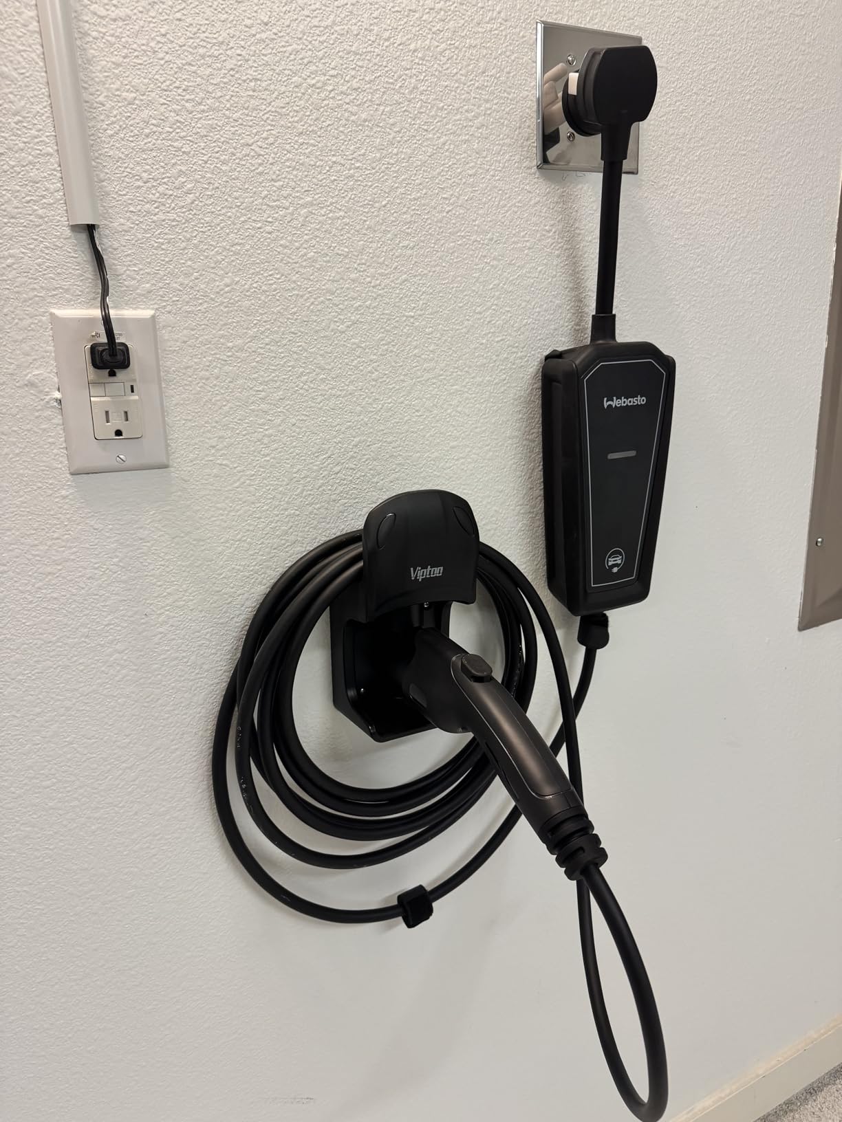 VIPTOO J1772 EV Charger Holder Wall Mount | 5-position 0 to 180 degree rotation helps align J1772 connectors; durable ABS keeps charging cables tidy and off the garage floor customer photo 2