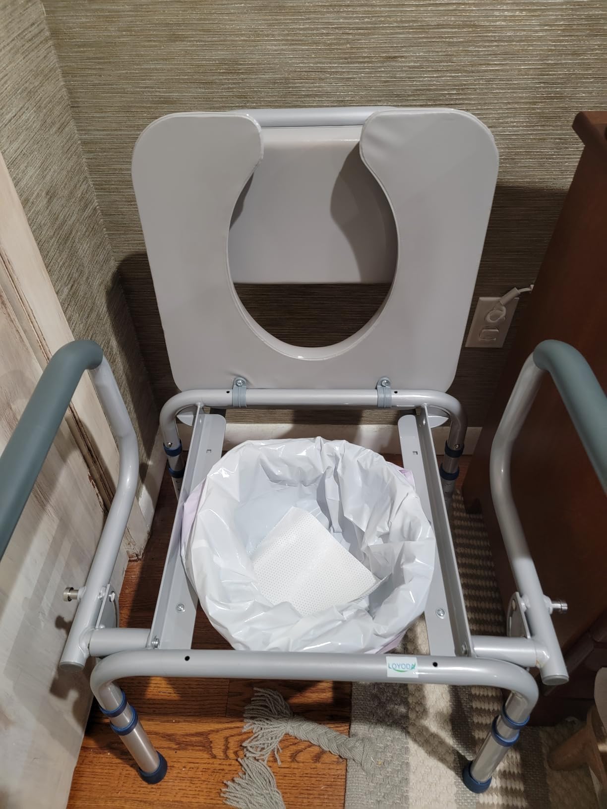 Loyoda Drop Arm Bedside Commode with Liners, Padded Seat & Backrest (Blue) customer photo 2