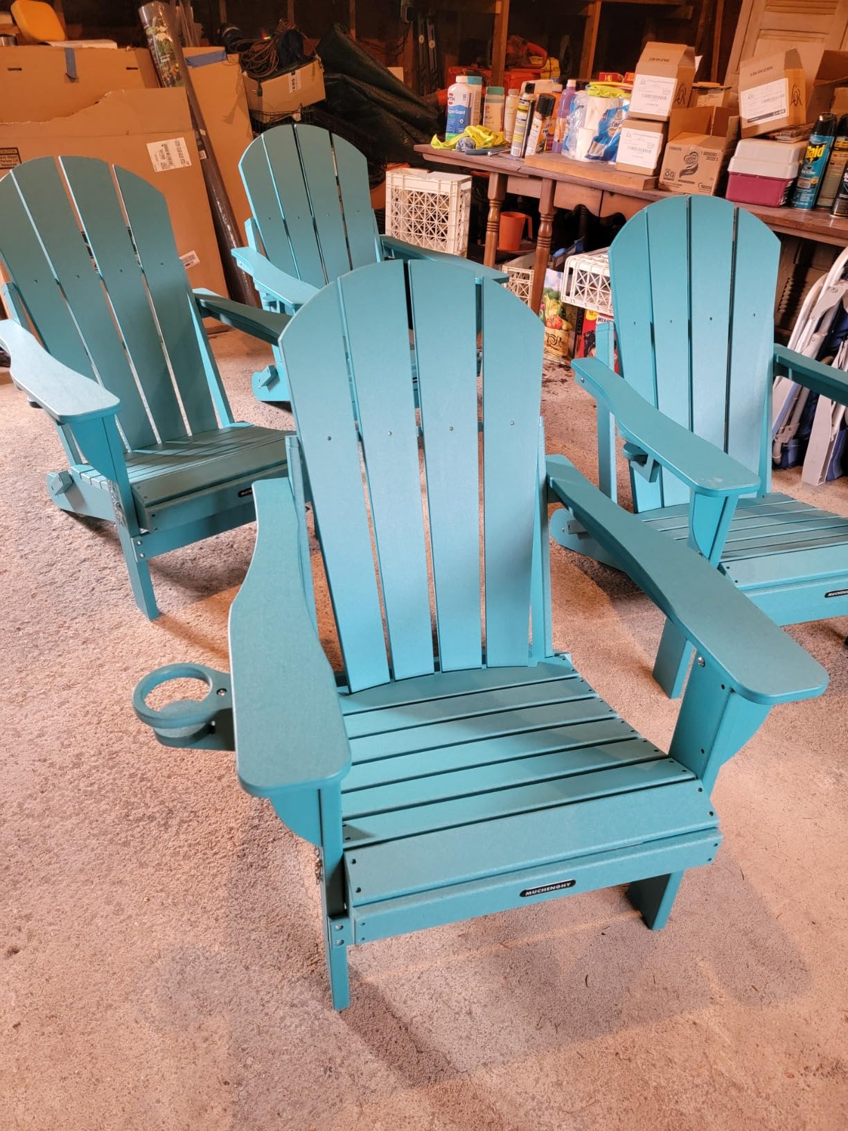 MUCHENGHY Folding Adirondack Chairs 4 Pack, Patio Chairs, Lawn Chairs, Outdoor Chairs, Adirondack Chair Plastic, Fire Pit Chairs, Weather Resistant with Cup Holder for Deck, Backyard, Garden(Teak) customer photo 1