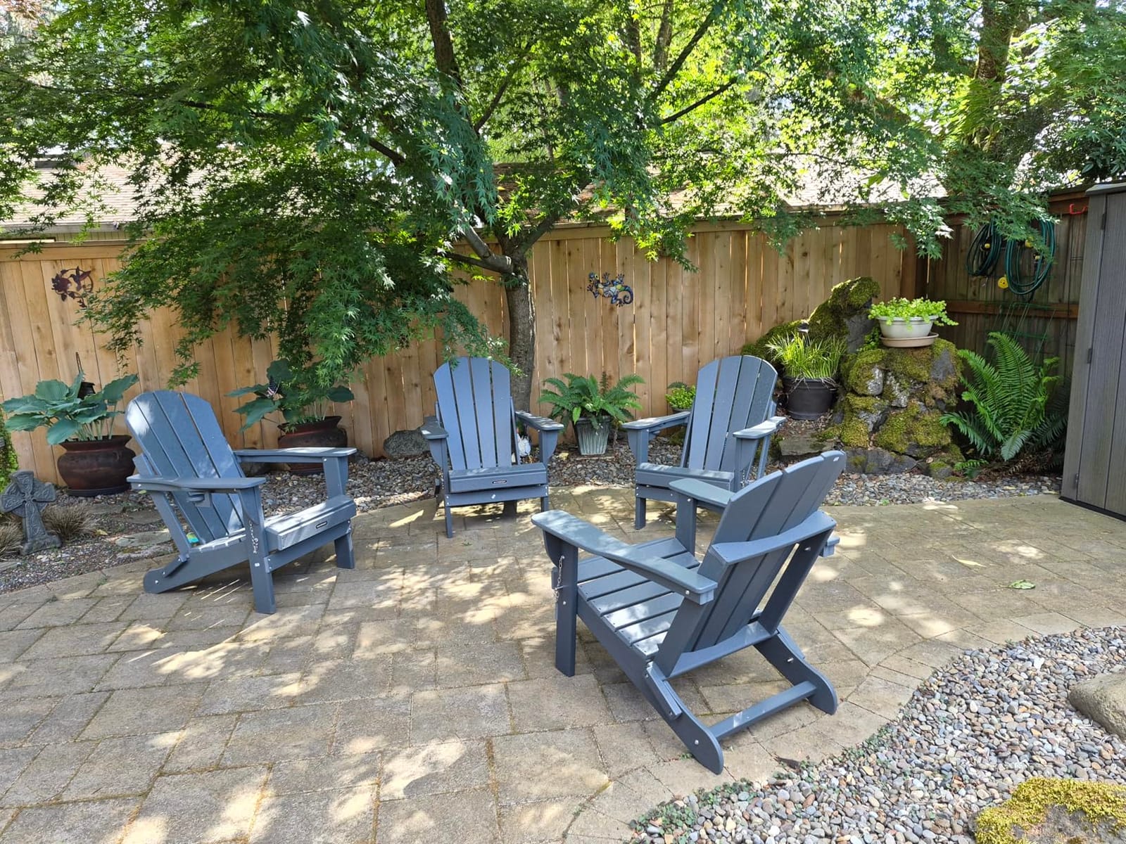 MUCHENGHY Folding Adirondack Chairs 4 Pack, Patio Chairs, Lawn Chairs, Outdoor Chairs, Adirondack Chair Plastic, Fire Pit Chairs, Weather Resistant with Cup Holder for Deck, Backyard, Garden(Teak) customer photo 2