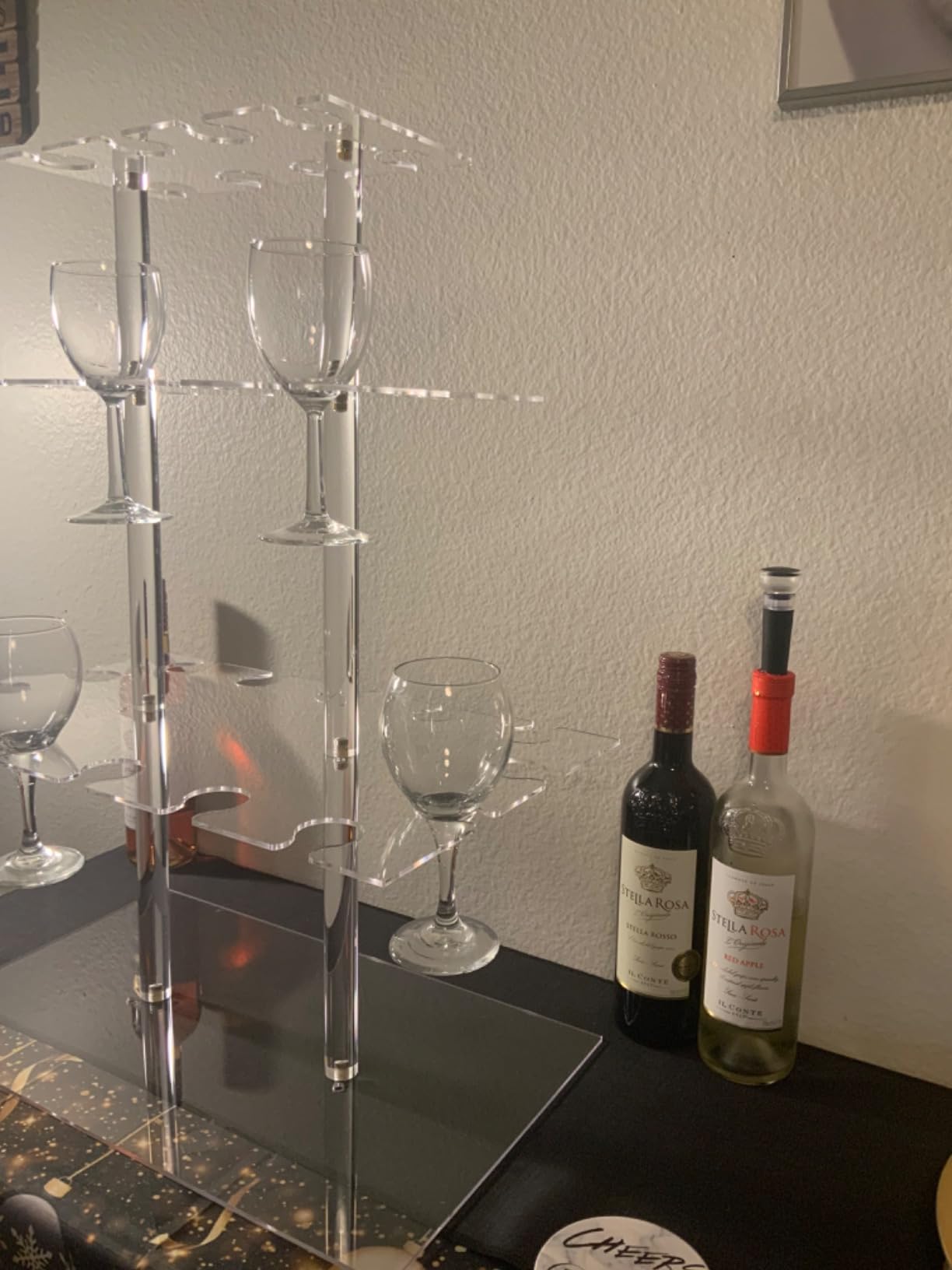 Champagne Display Holder Stand for Party With 32 Slots, Cocktail Tree Stand for Drinks 3 Tier Clear Acrylic Wine Glass Stemware Display Rack, Champagne Flute Wall Holder with Led Light for Party customer photo 1