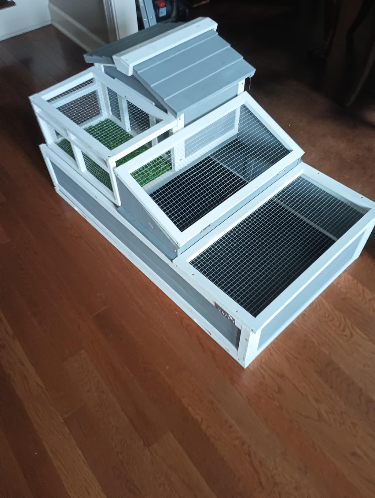 3-Room Large Tortoise Habitat with Pull-Out Tray, Wooden Tortoise Enclosure Indoor & Outdoor with Ramp, Grass Mat, Openable Roof, Luxurious Reptile Enclosure for Small Animals, Yellow customer photo 1