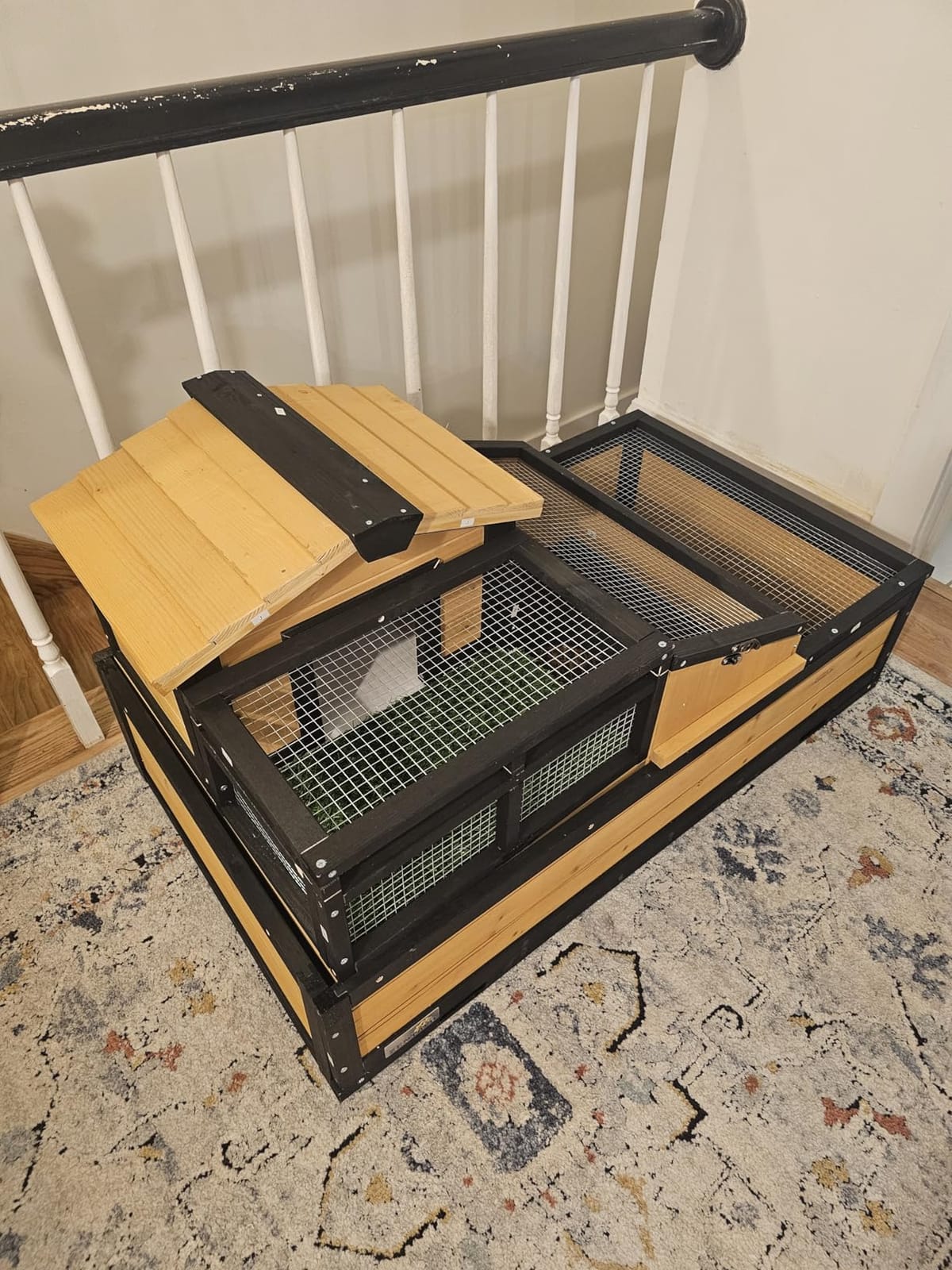 3-Room Large Tortoise Habitat with Pull-Out Tray, Wooden Tortoise Enclosure Indoor & Outdoor with Ramp, Grass Mat, Openable Roof, Luxurious Reptile Enclosure for Small Animals, Yellow customer photo 2