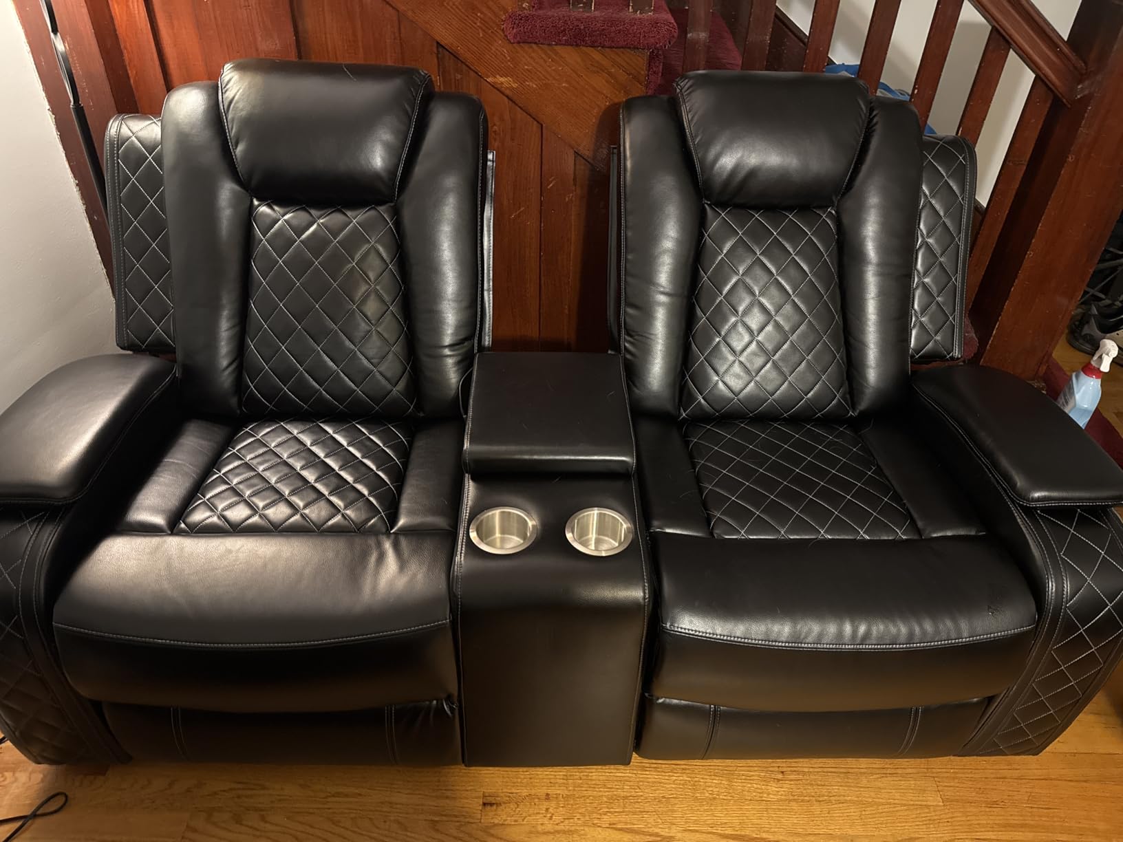 Power Recliner Set with LED Lights, Air Leather Reclining Set with USB Port/Wireless Charger/Storage Console/Cup Holder for House/Home Theater/Apt (Black, Sofa Loveseat Chair) customer photo 2