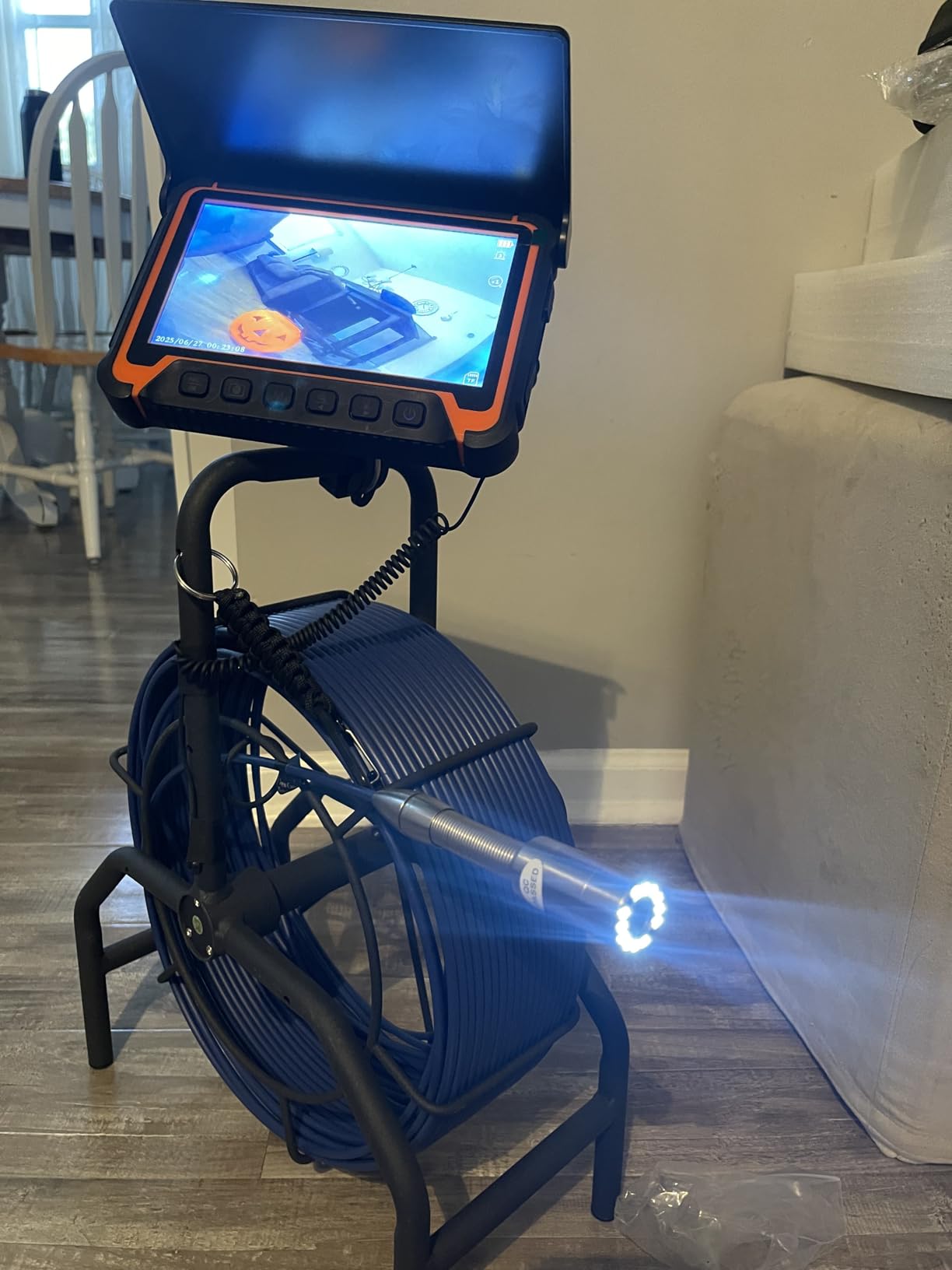 Sewer Camera with Locator,Self Leveling,164FT/7MM Cable,Retractable Handle,9''IPS Drain Inspection Camera with DVR, IP68 Plumbing Snake with 12 Lights for Home,Duct Pipe Inspection customer photo 1
