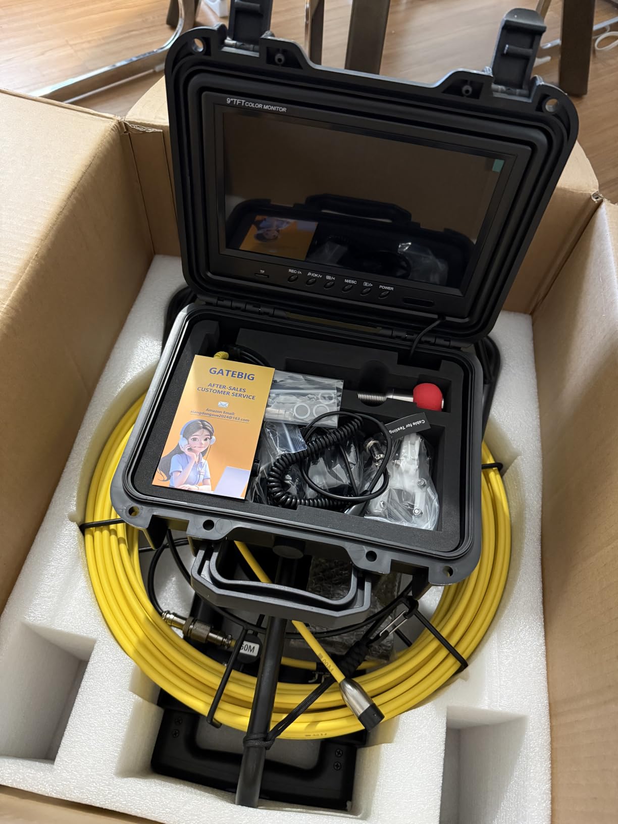 Sewer Camera with Locator,Self Leveling,164FT/7MM Cable,Retractable Handle,9''IPS Drain Inspection Camera with DVR, IP68 Plumbing Snake with 12 Lights for Home,Duct Pipe Inspection customer photo 2