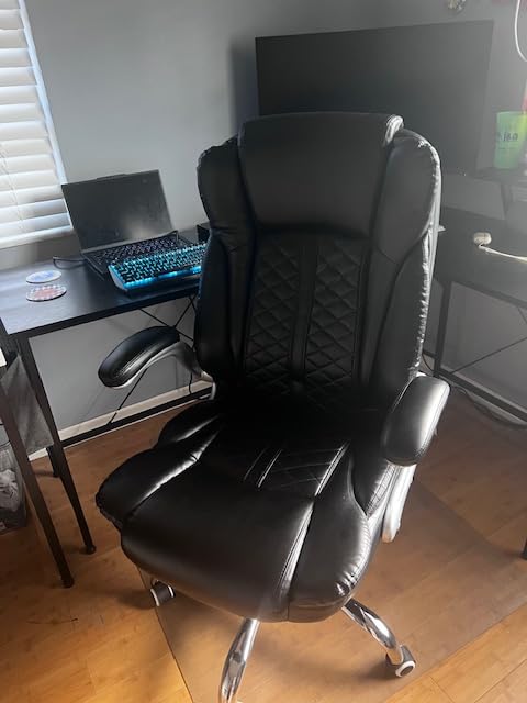 400lbs Executive Office Chair with Flip-Up Armrests, Big and Tall Computer Chair for Heavy People, Heavy Duty Ergonomic Comfy Chair, Breathable PU Leather (Black) customer photo 1