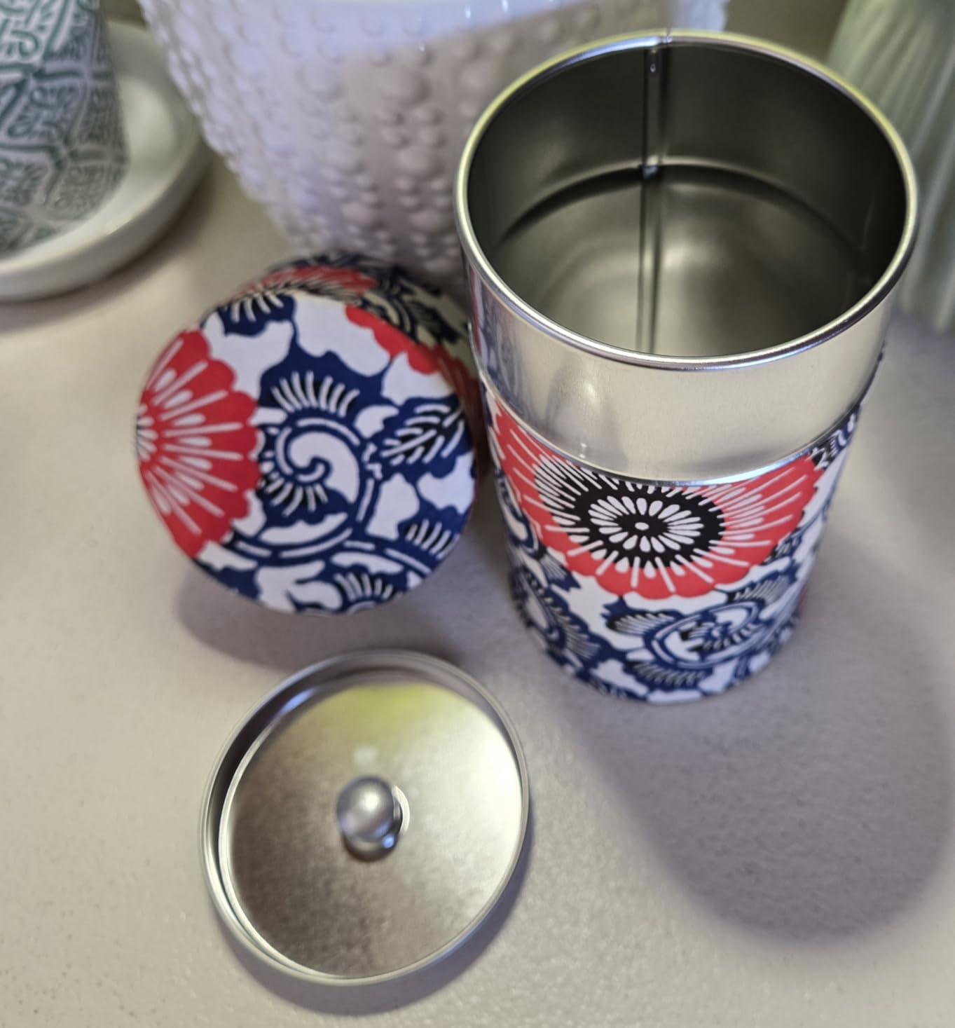 Japanese Pokkan Matcha Coffee Spice Tea Tin Canister Washi Paper Storage with Lid 7.05 oz Capacity (Eto) customer photo 2